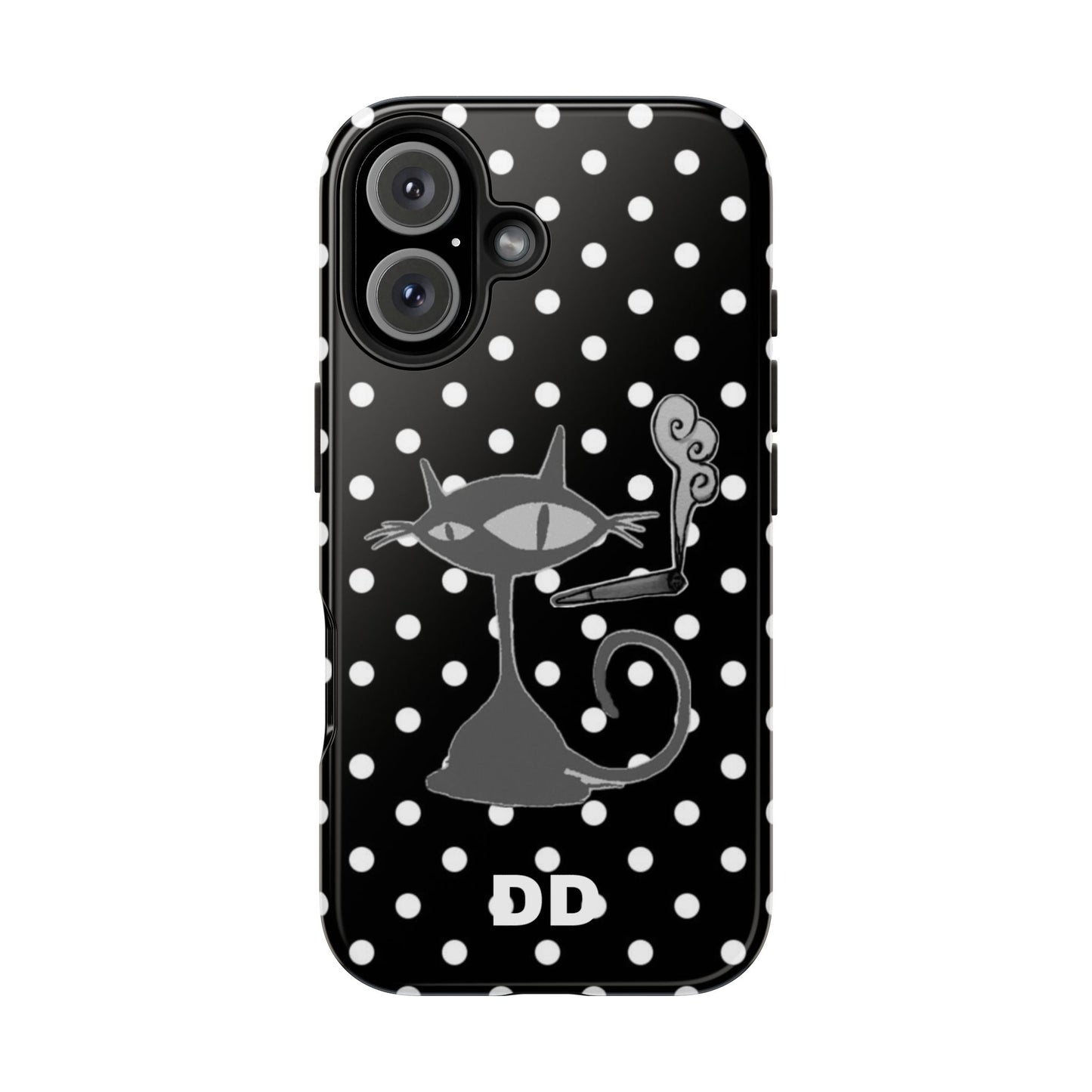 Le Cat Phone Case in Black & White Polka Dots