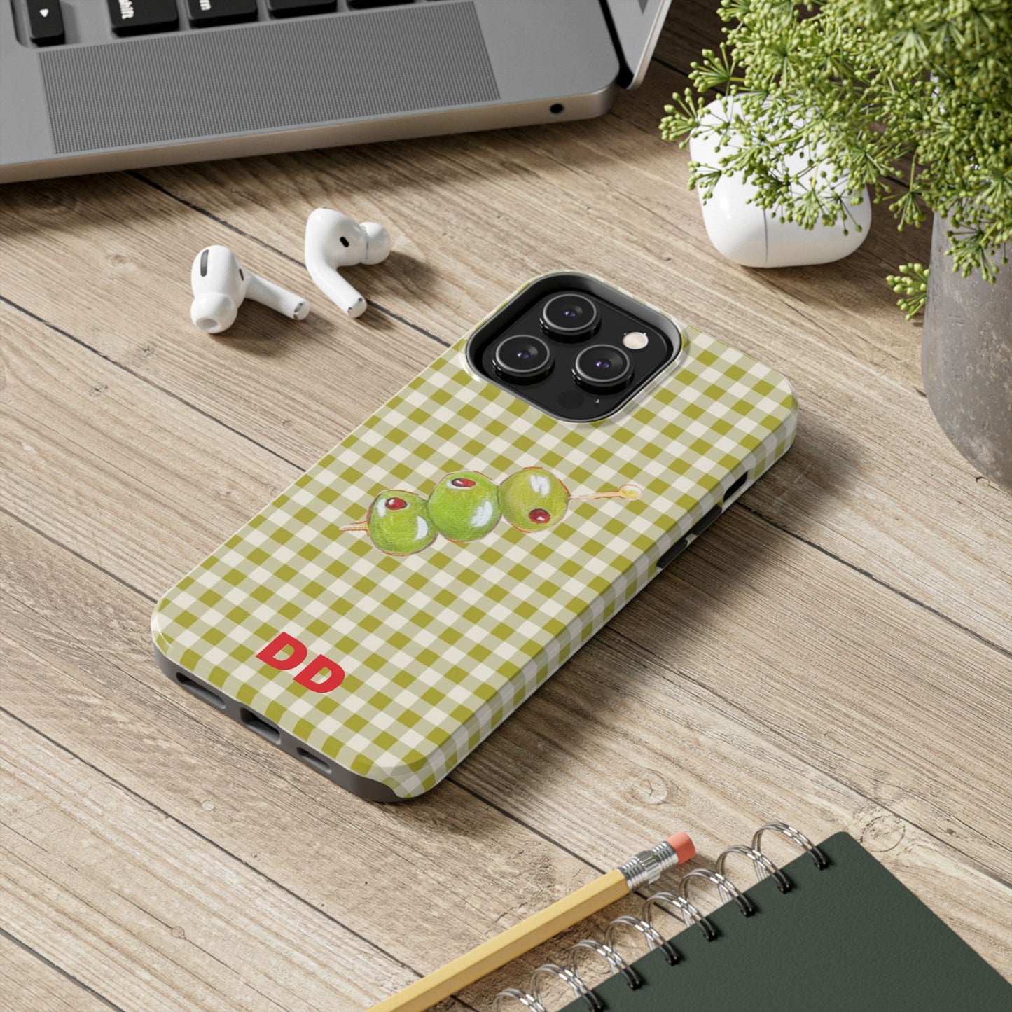 Olive Phone Case in Pear Green Checker