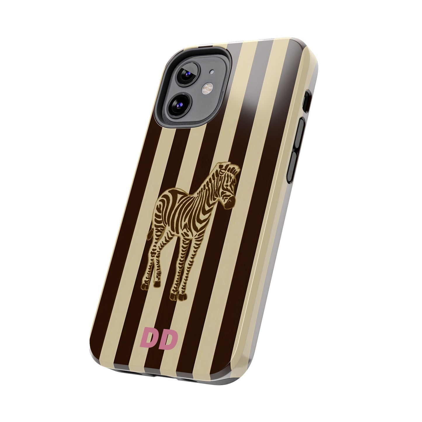 Zebra Phone Case in Chestnut & Crème Stripe