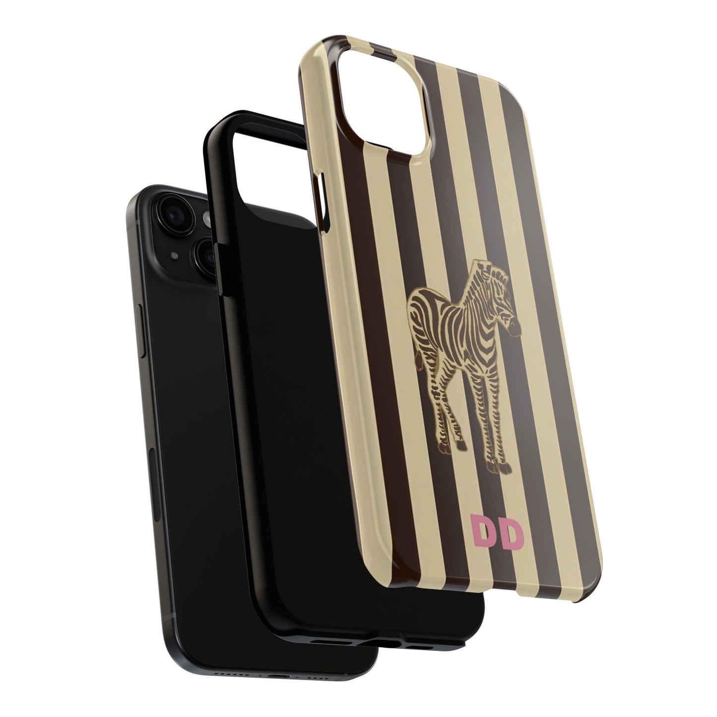 Zebra Phone Case in Chestnut & Crème Stripe