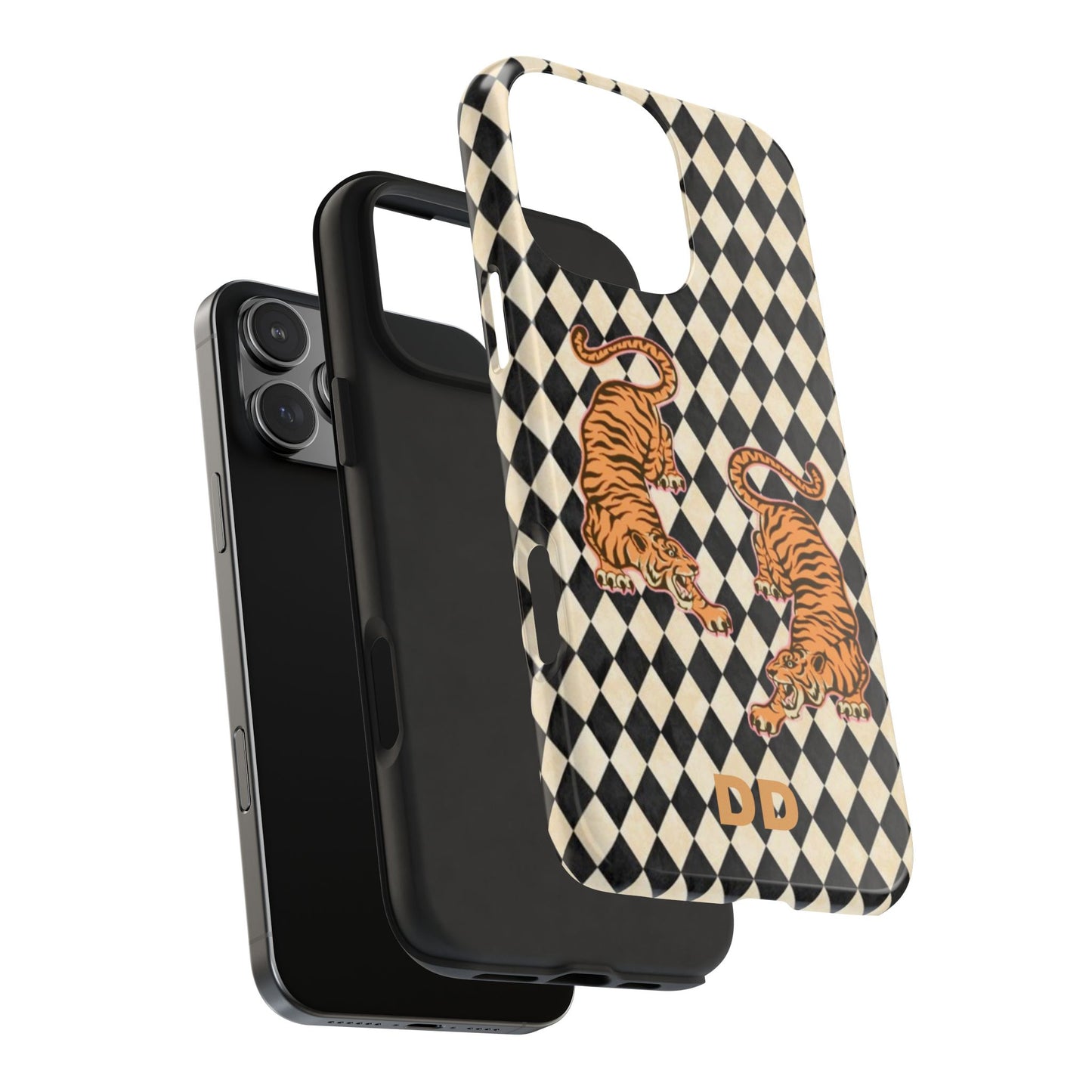 Tigress Phone Case in Black & White Diamonds
