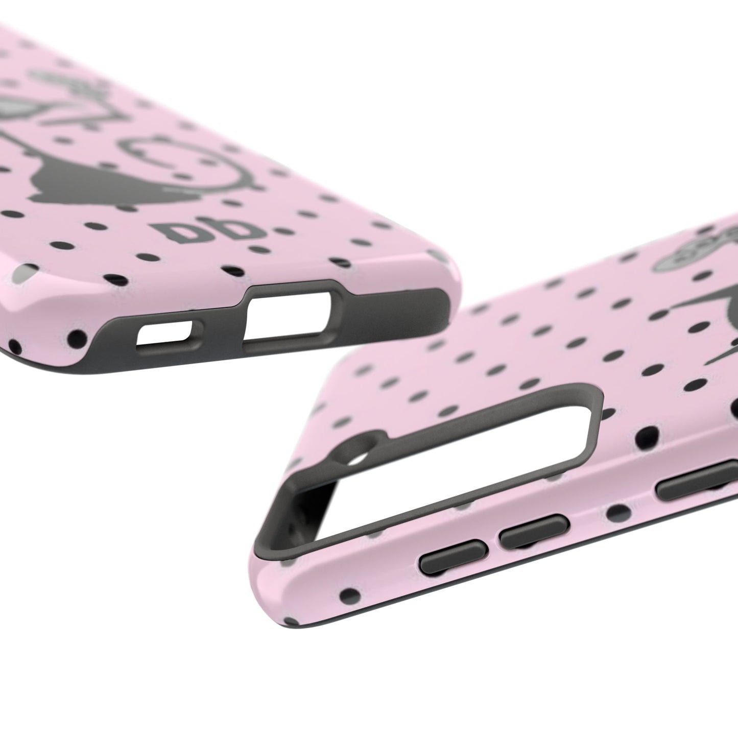 Le Cat Phone Case in Pink & Black Polka Dots