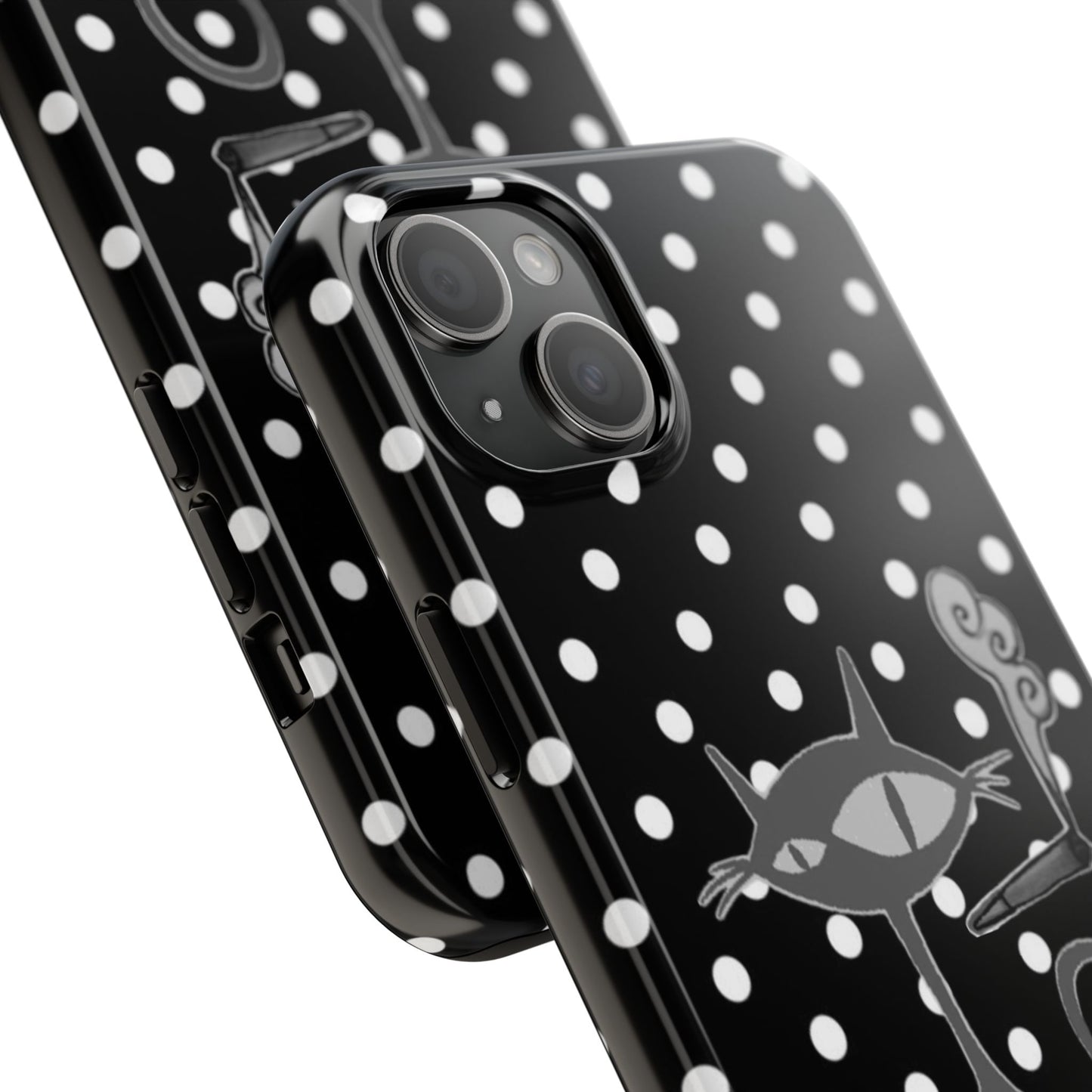 Le Cat Phone Case in Black & White Polka Dots