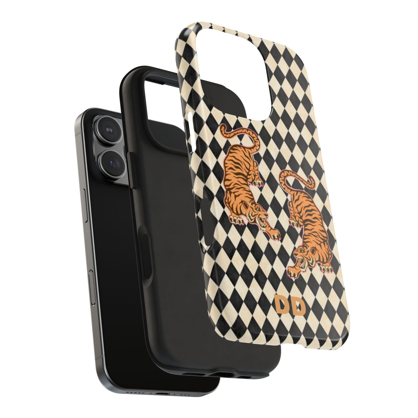 Tigress Phone Case in Black & White Diamonds