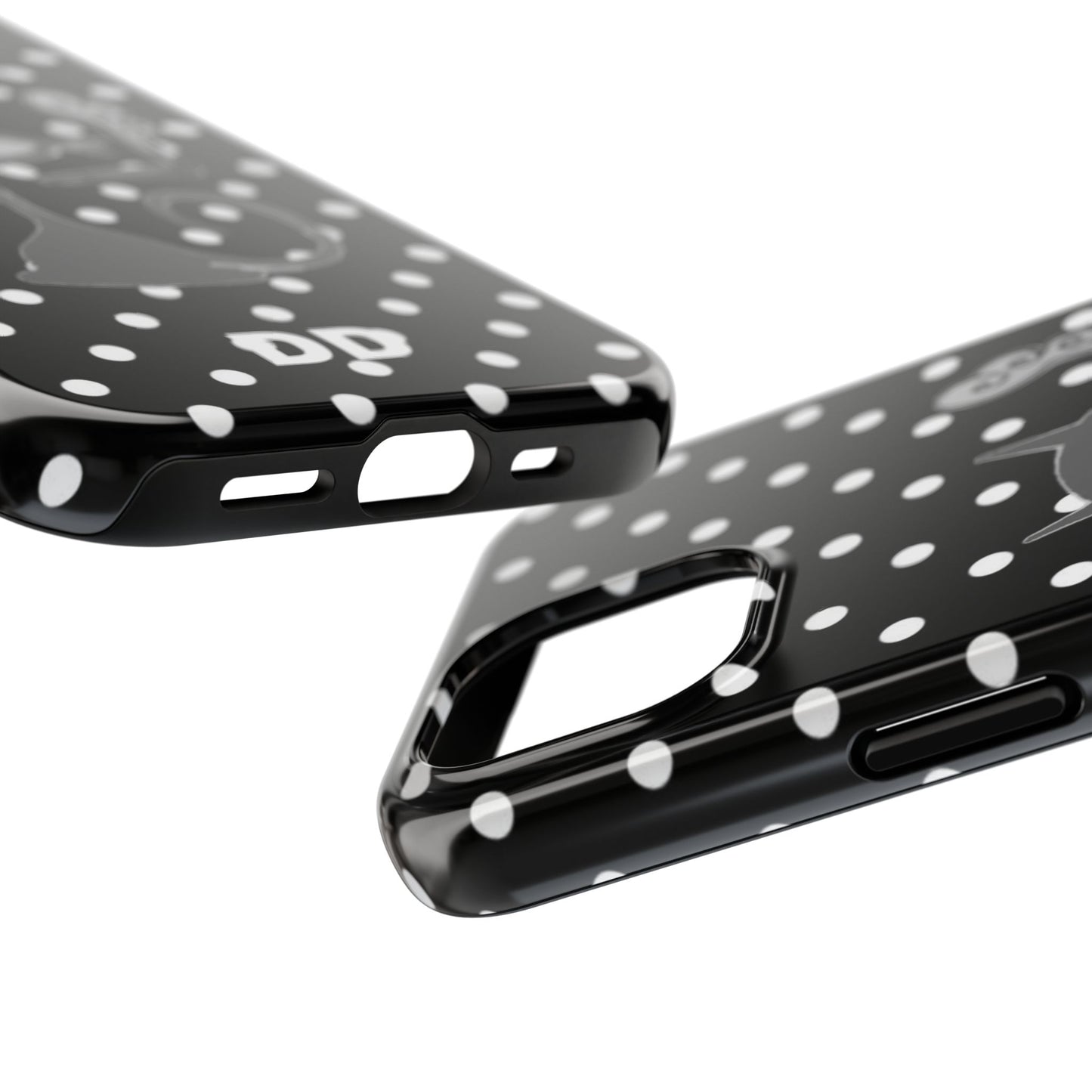 Le Cat Phone Case in Black & White Polka Dots