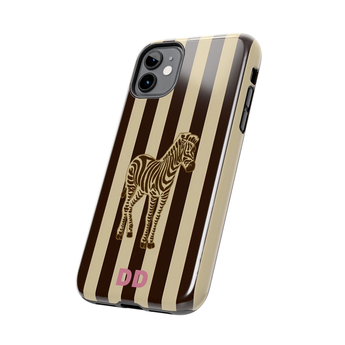Zebra Phone Case in Chestnut & Crème Stripe