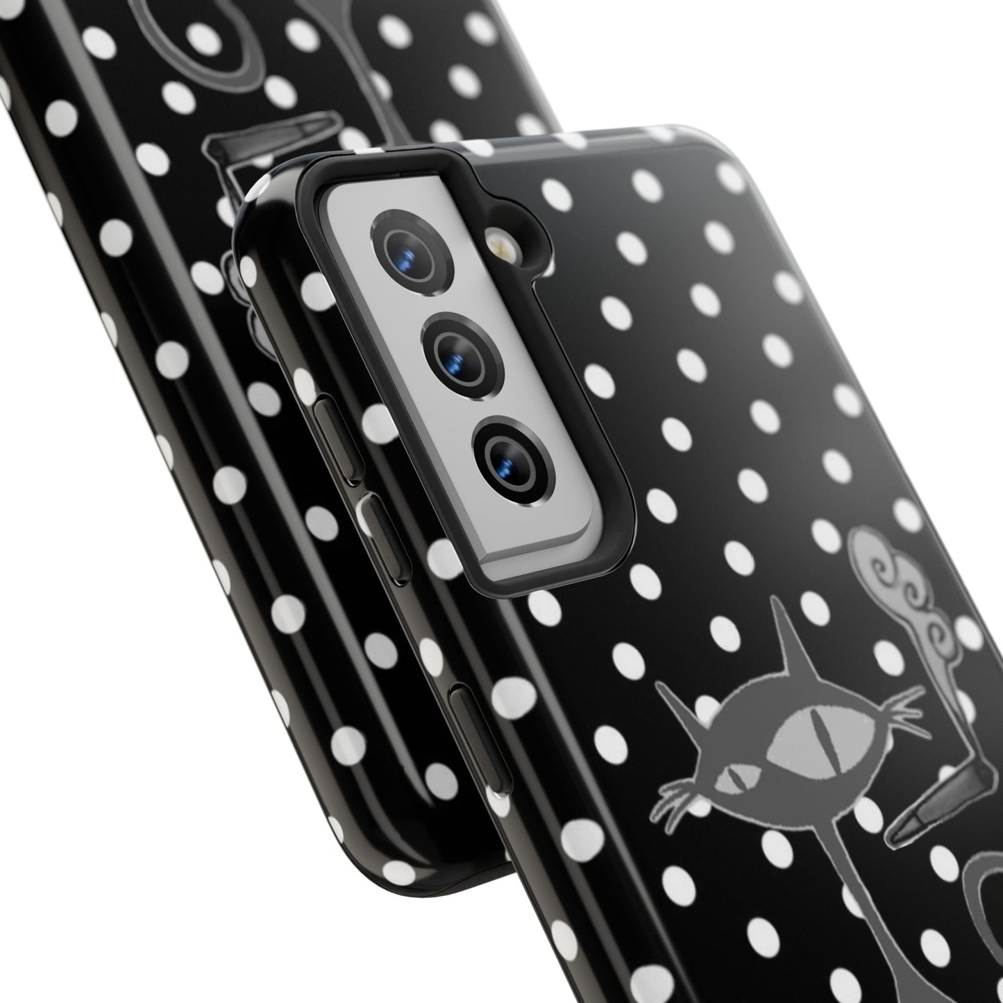 Le Cat Phone Case in Black & White Polka Dots