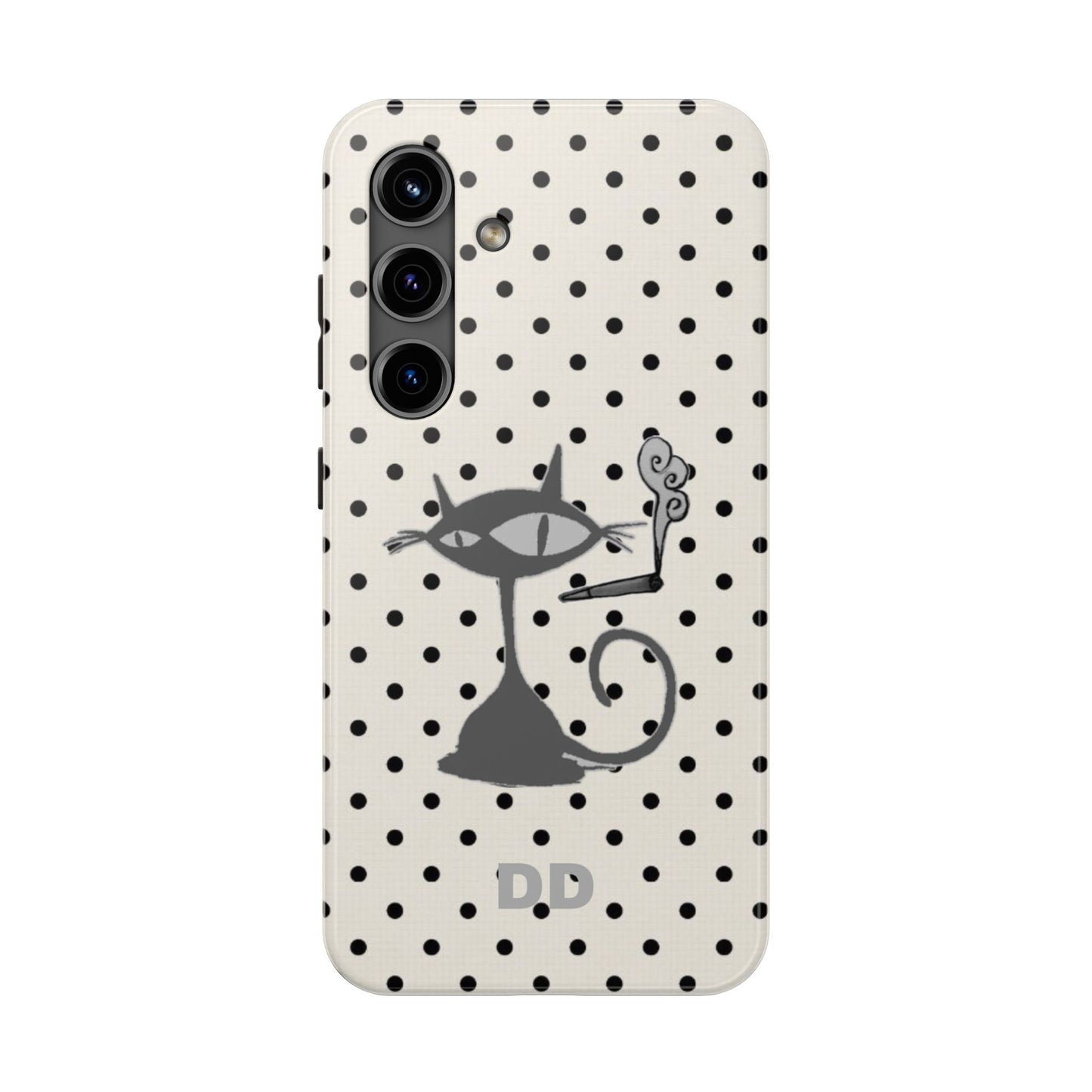 Le Cat Phone Case in Cream & Black Polka