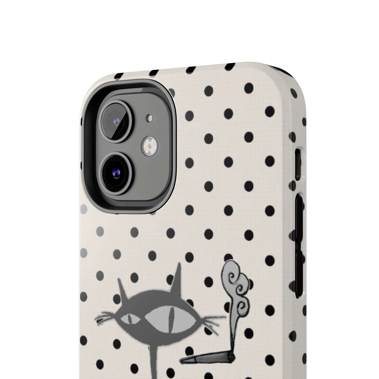 Le Cat Phone Case in Cream & Black Polka