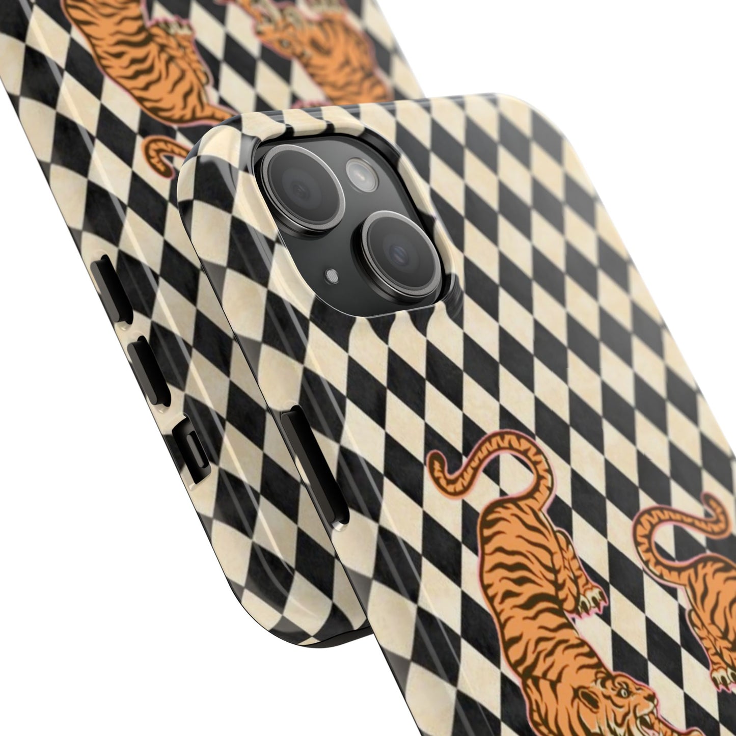 Tigress Phone Case in Black & White Diamonds
