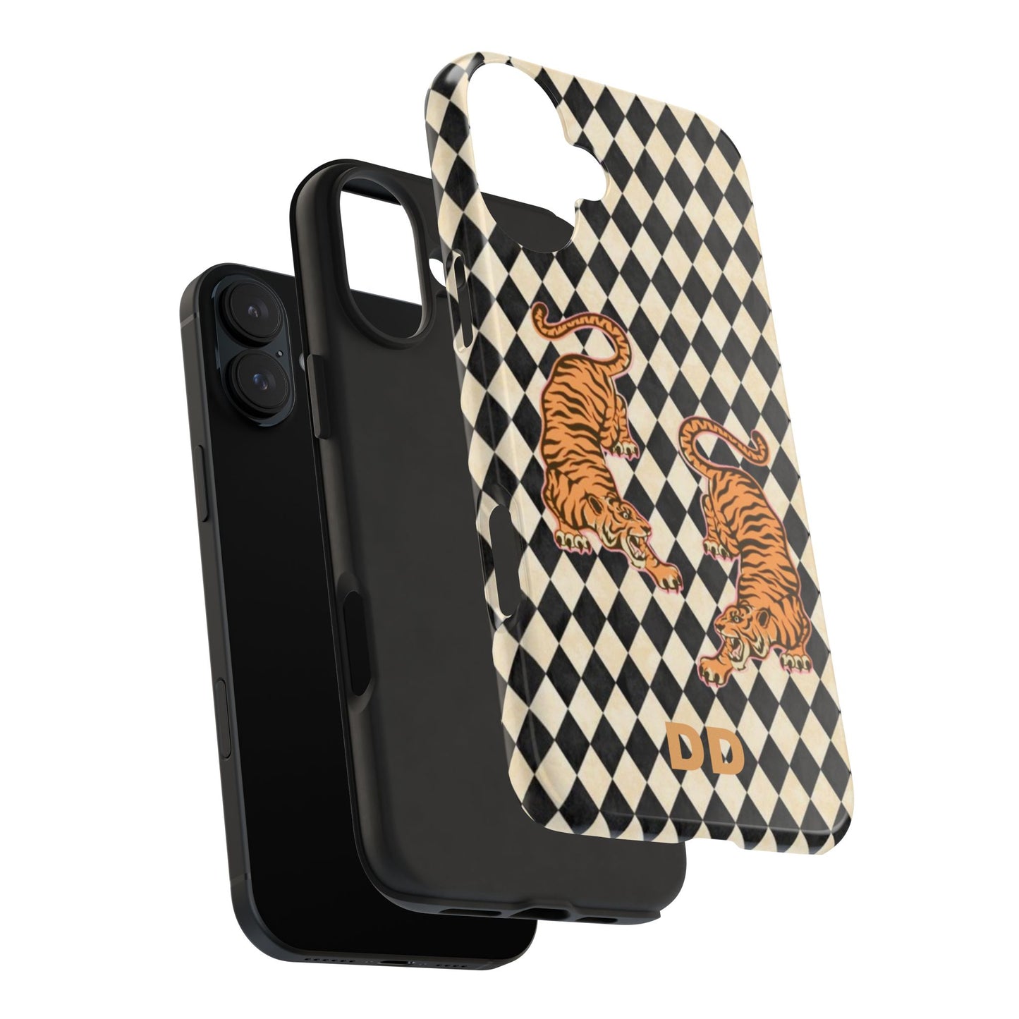 Tigress Phone Case in Black & White Diamonds