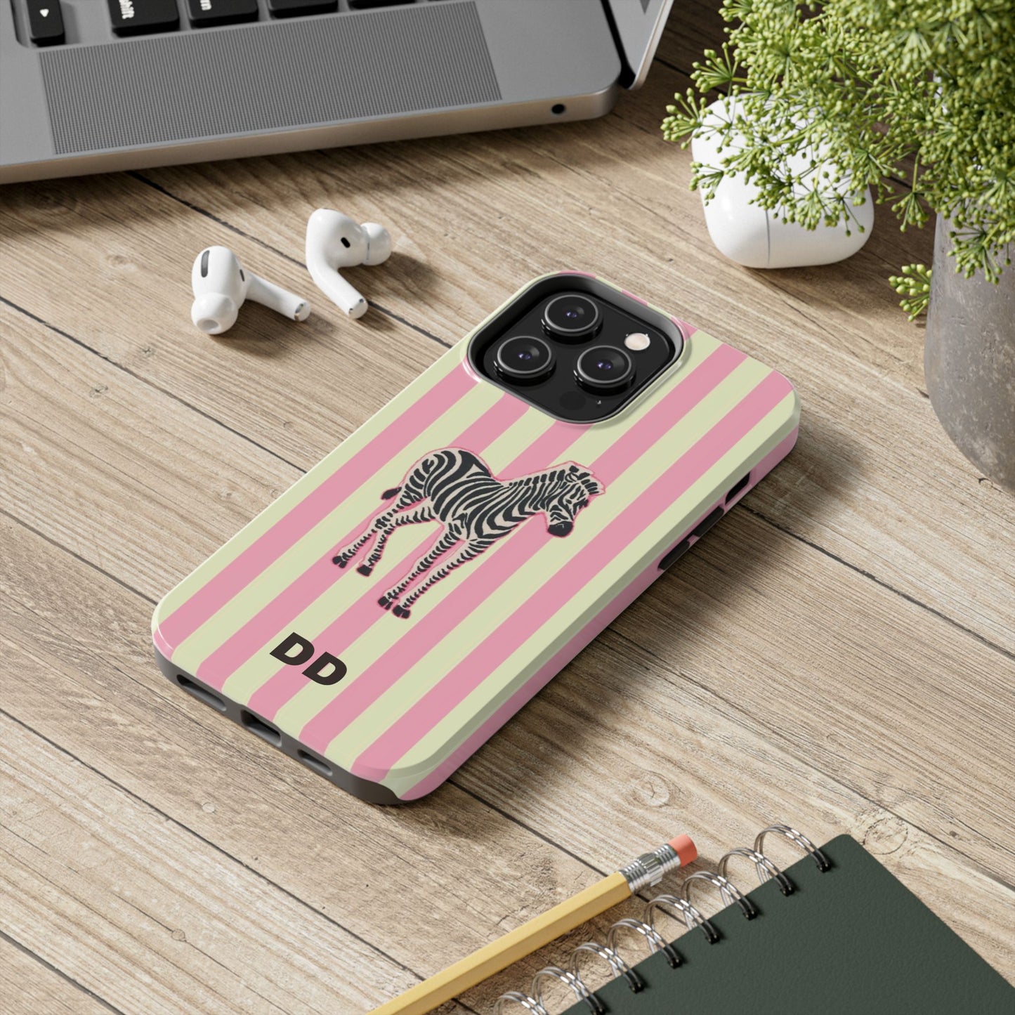 Zebra Phone Case in Pink & Crème Stripe