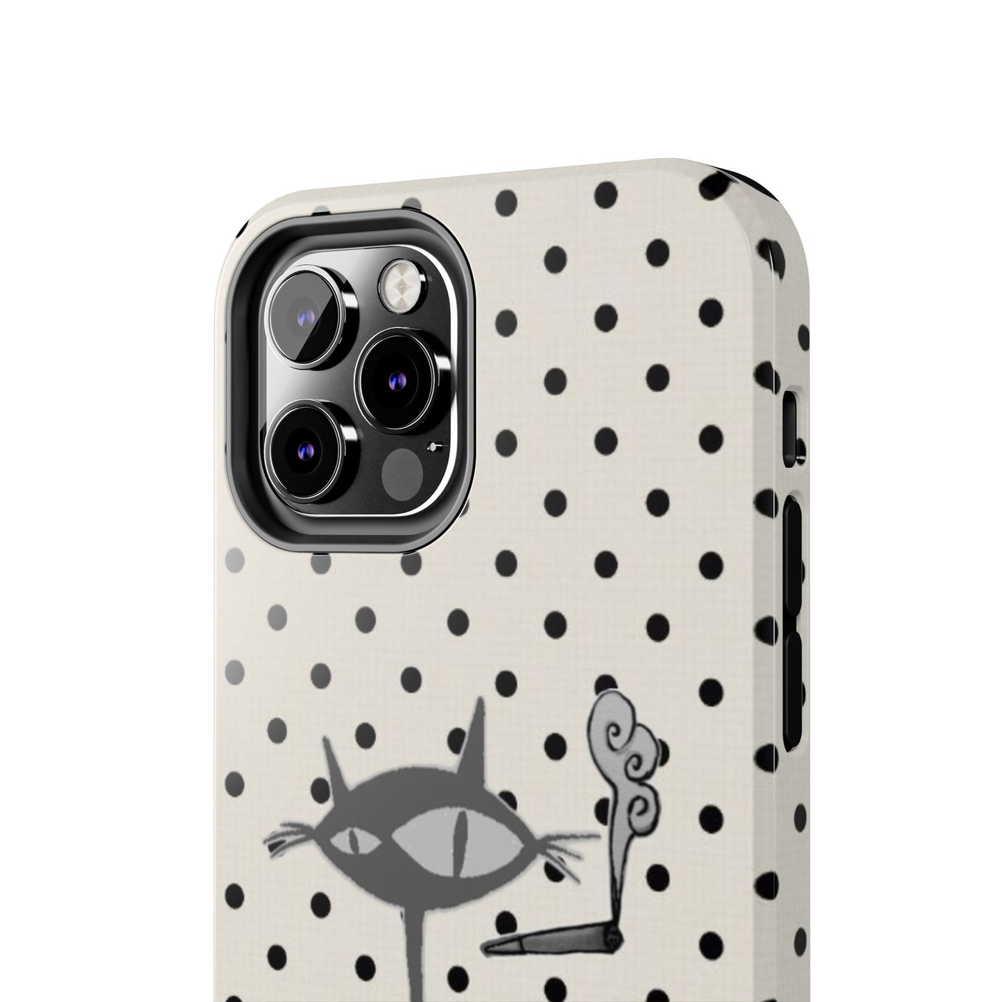 Le Cat Phone Case in Cream & Black Polka