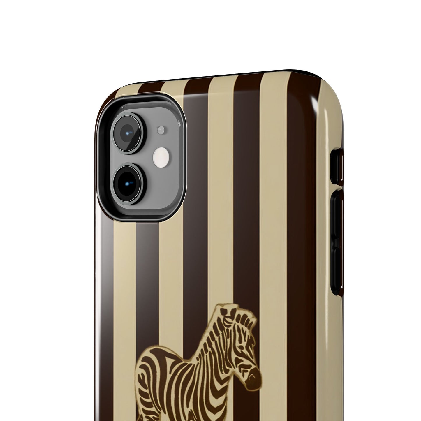 Zebra Phone Case in Chestnut & Crème Stripe