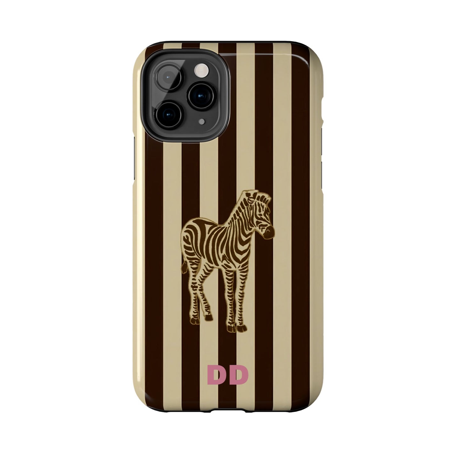 Zebra Phone Case in Chestnut & Crème Stripe