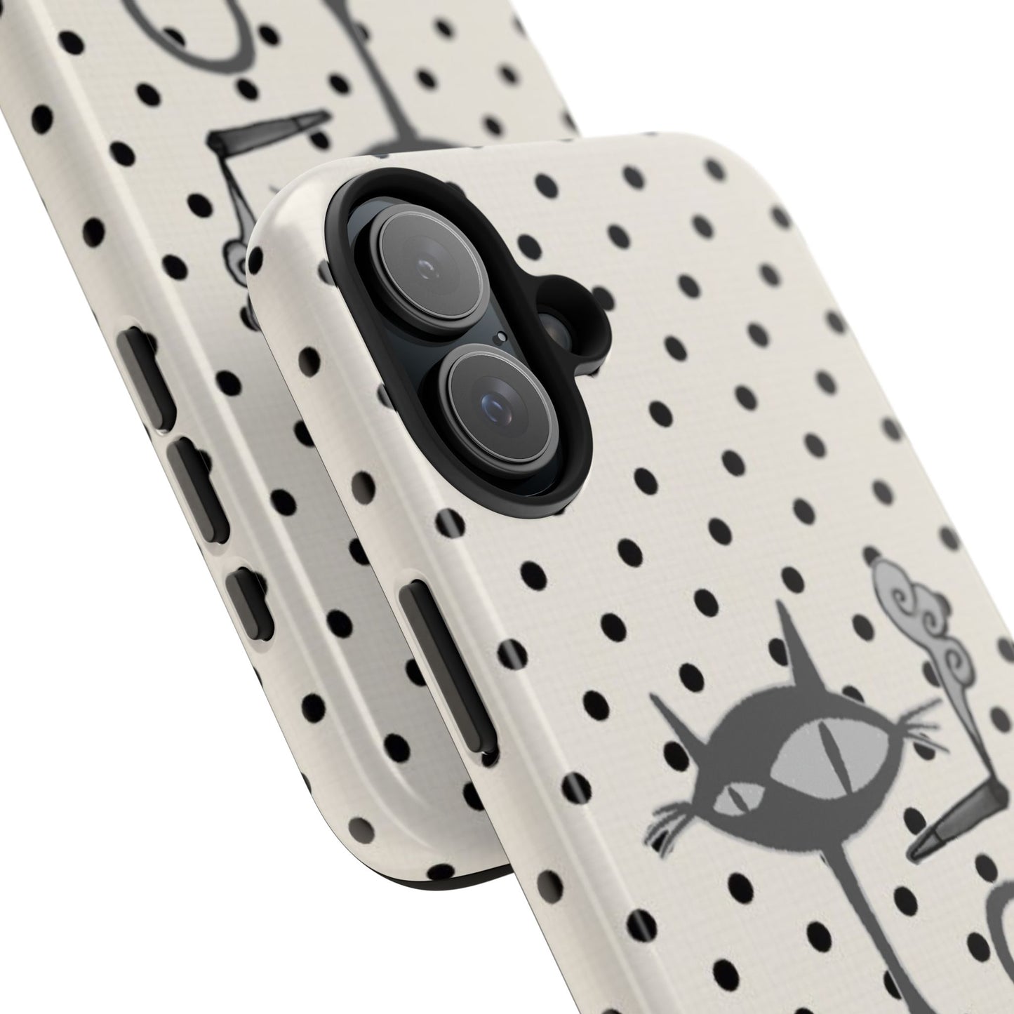 Le Cat Phone Case in Cream & Black Polka