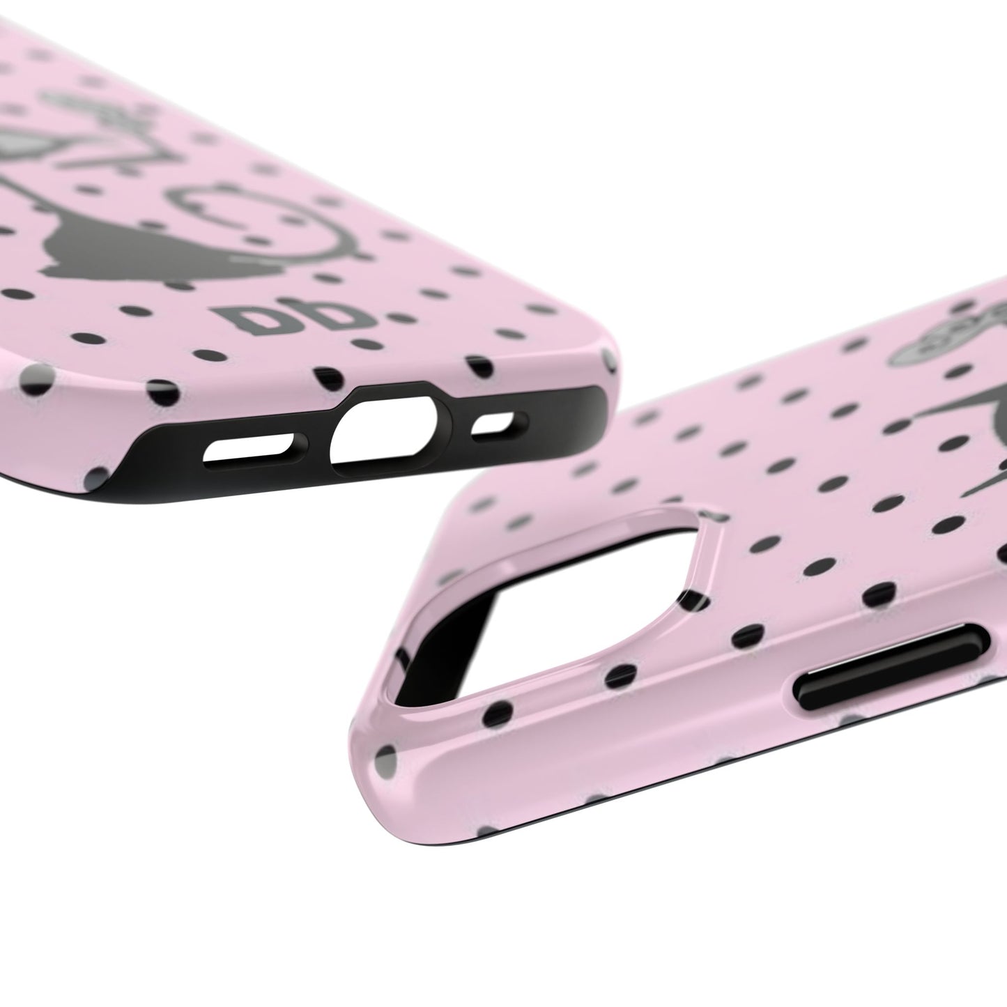 Le Cat Phone Case in Pink & Black Polka Dots
