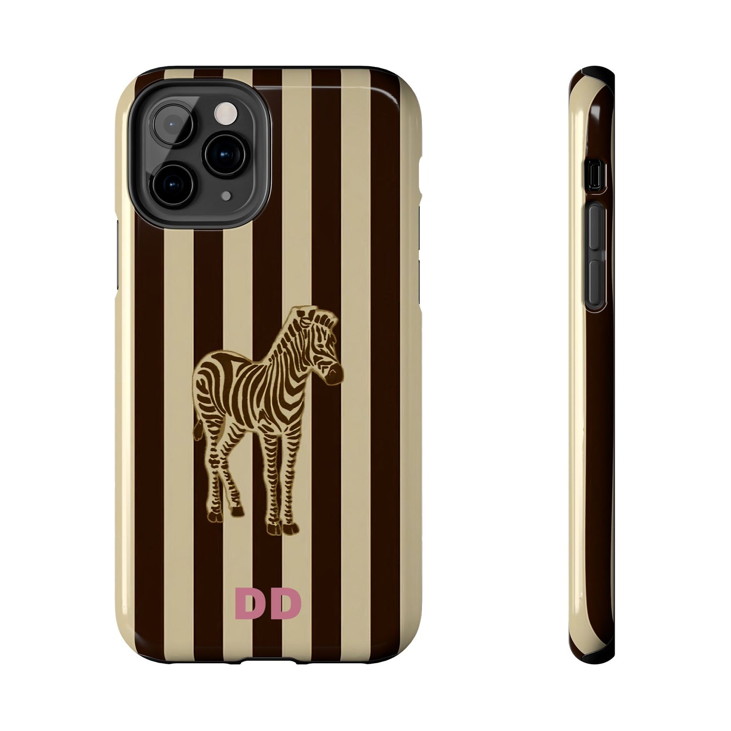 Zebra Phone Case in Chestnut & Crème Stripe