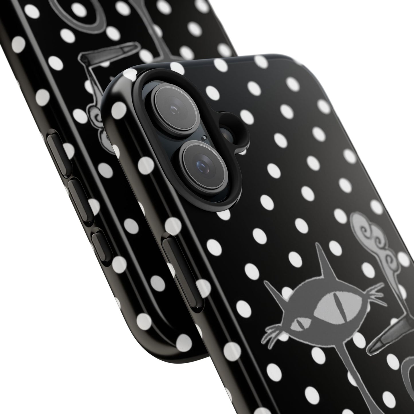 Le Cat Phone Case in Black & White Polka Dots
