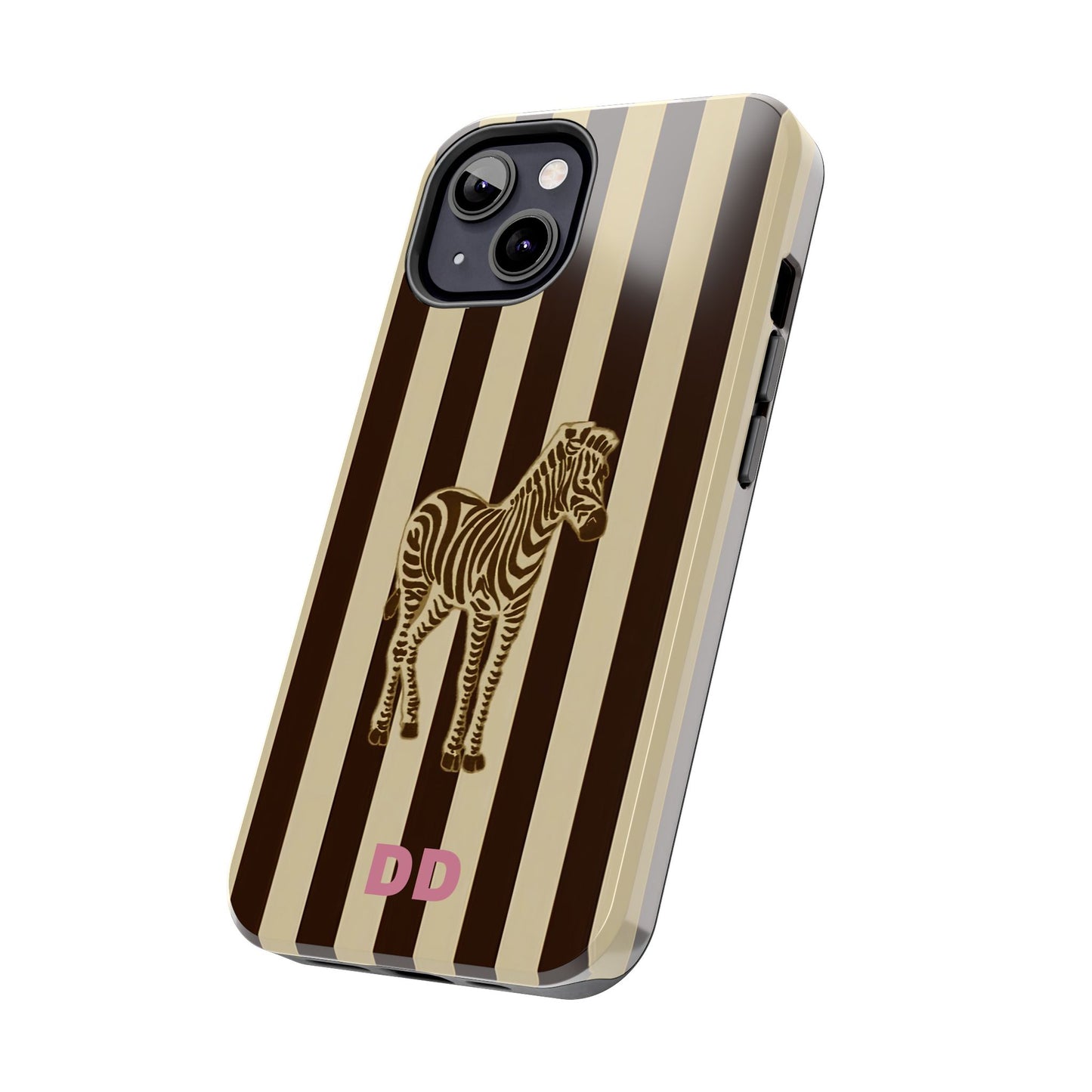 Zebra Phone Case in Chestnut & Crème Stripe