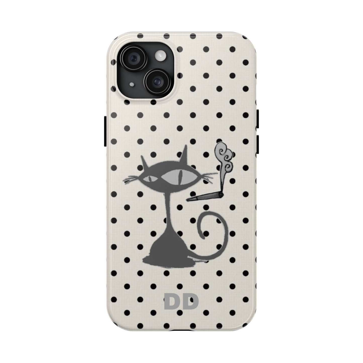 Le Cat Phone Case in Cream & Black Polka
