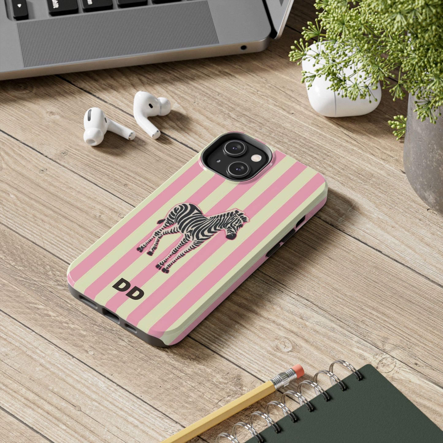 Zebra Phone Case in Pink & Crème Stripe