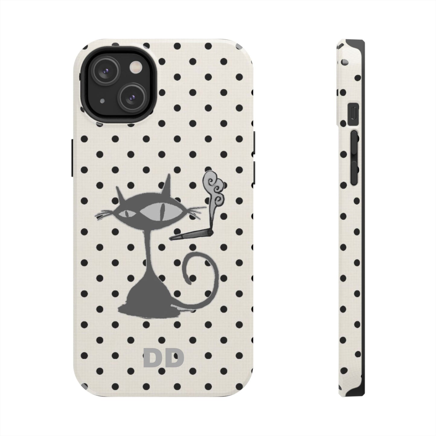 Le Cat Phone Case in Cream & Black Polka