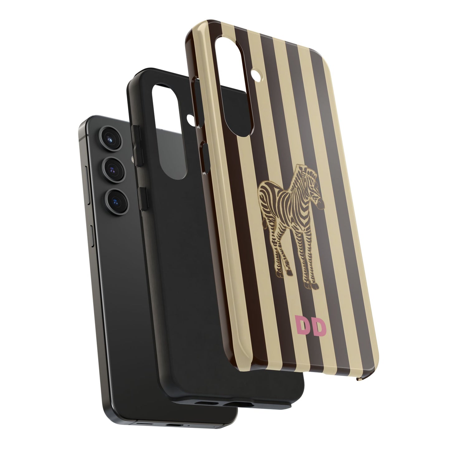 Zebra Phone Case in Chestnut & Crème Stripe