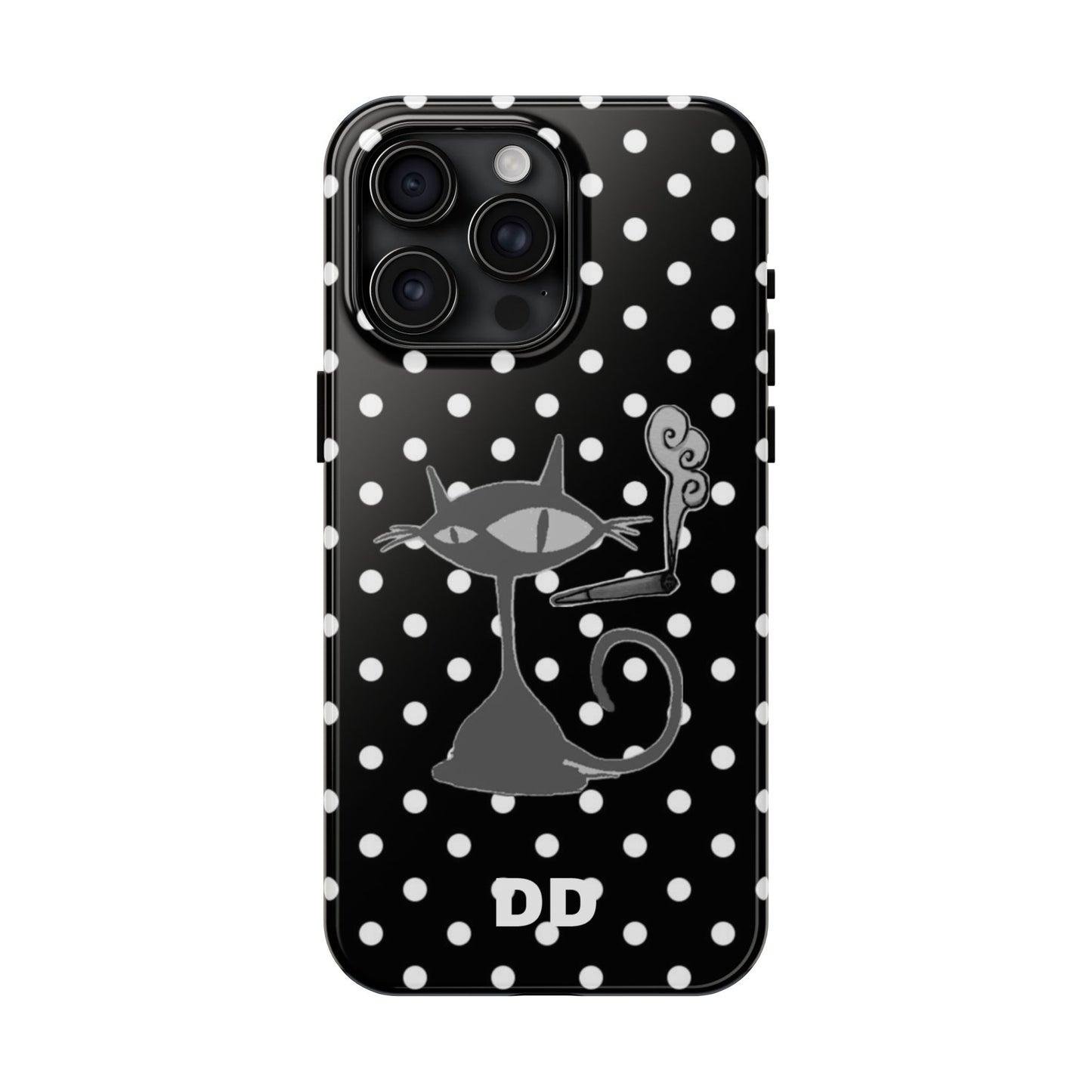 Le Cat Phone Case in Black & White Polka Dots