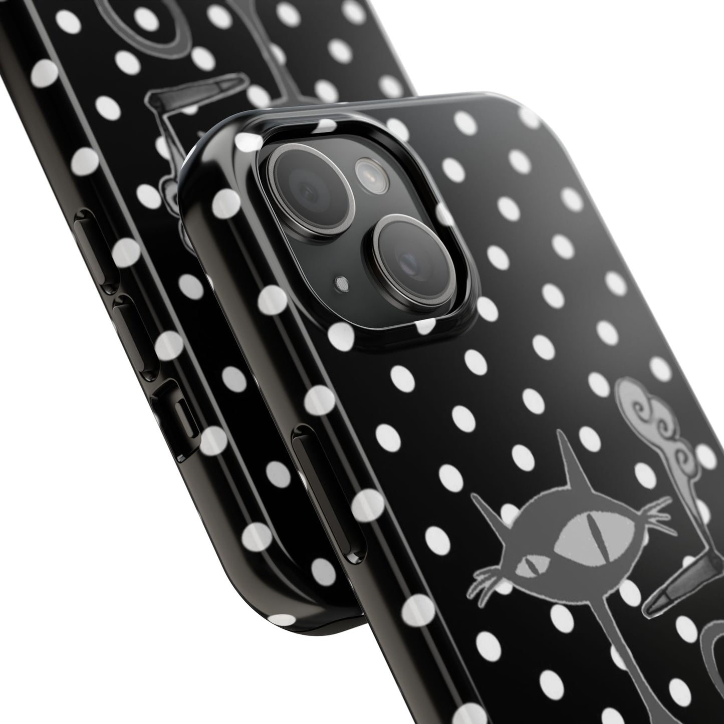 Le Cat Phone Case in Black & White Polka Dots