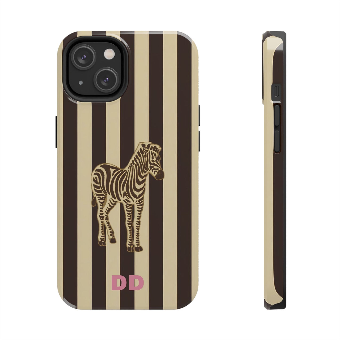 Zebra Phone Case in Chestnut & Crème Stripe