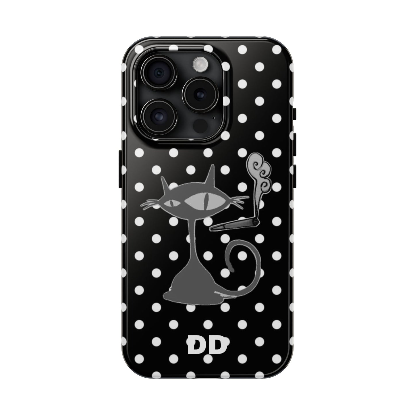 Le Cat Phone Case in Black & White Polka Dots