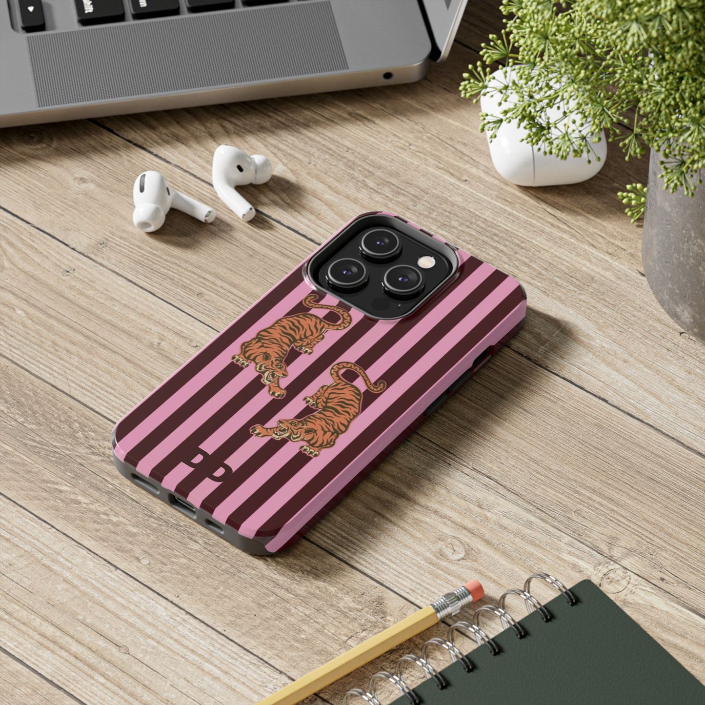 Tigress Phone Case in Burgundy & Pink