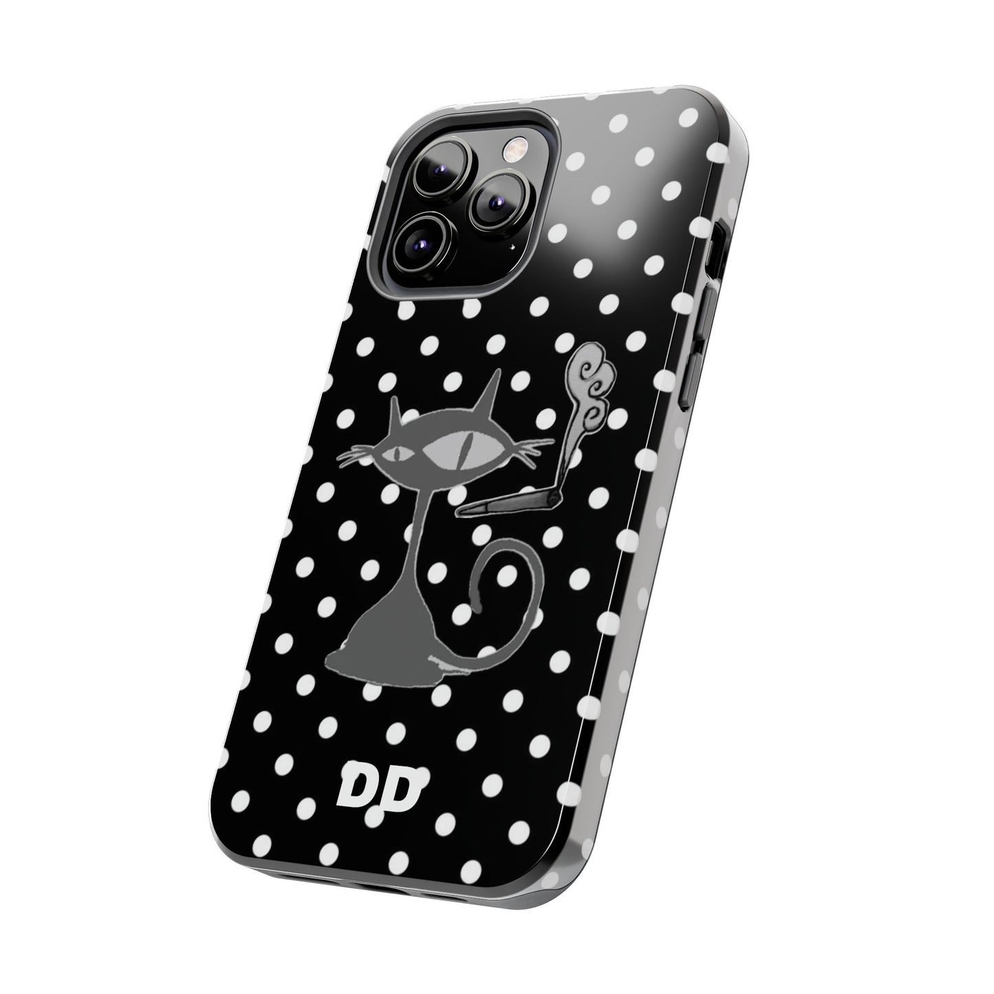 Le Cat Phone Case in Black & White Polka Dots