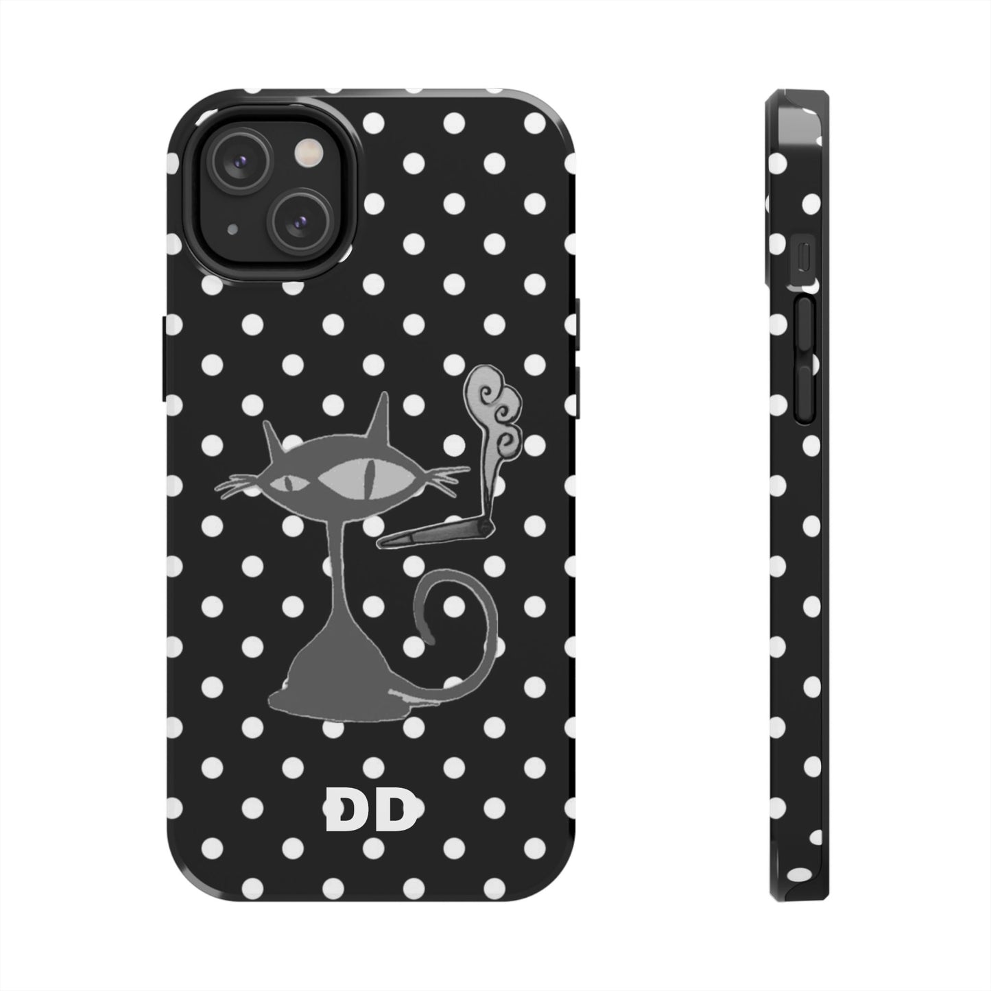 Le Cat Phone Case in Black & White Polka Dots