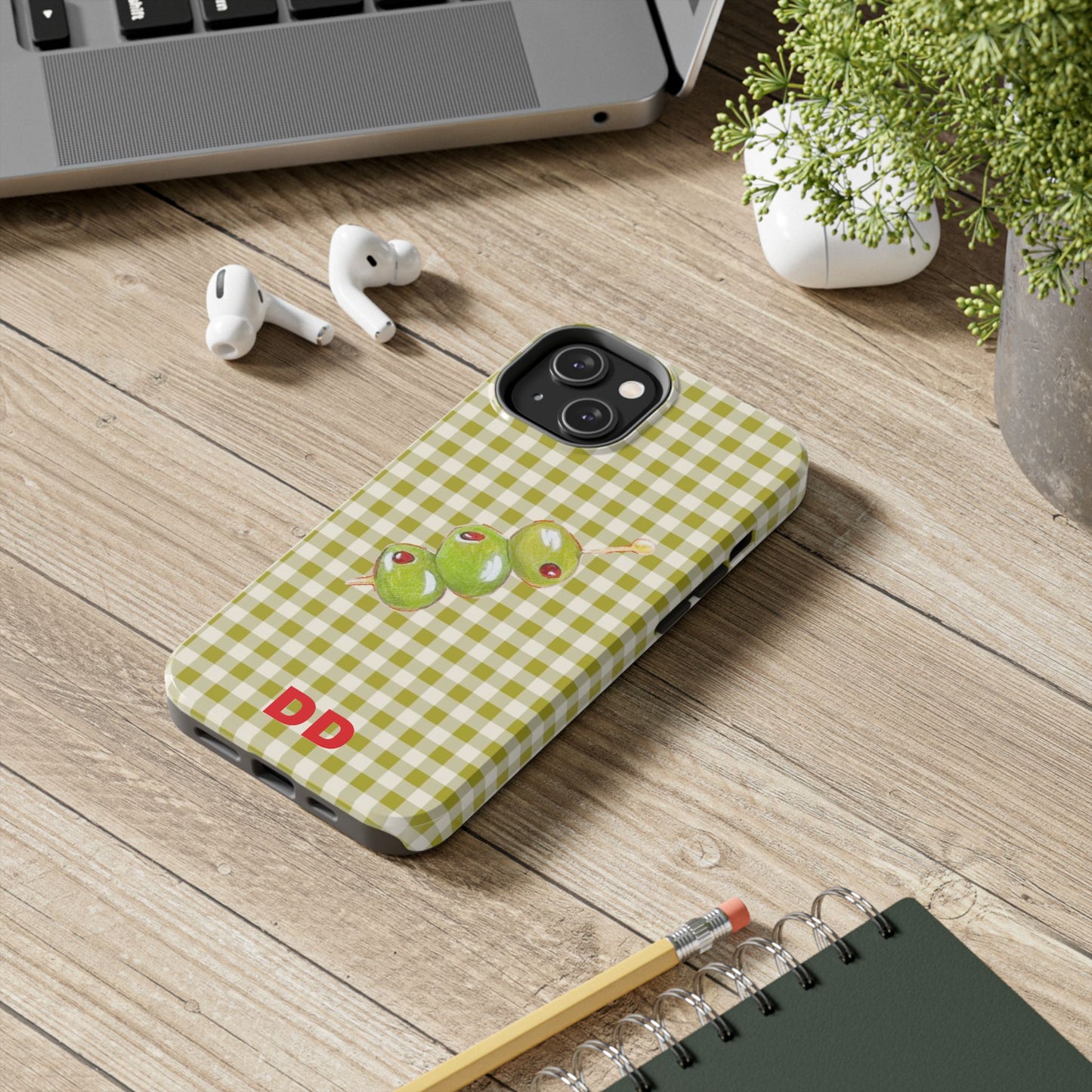 Olive Phone Case in Pear Green Checker