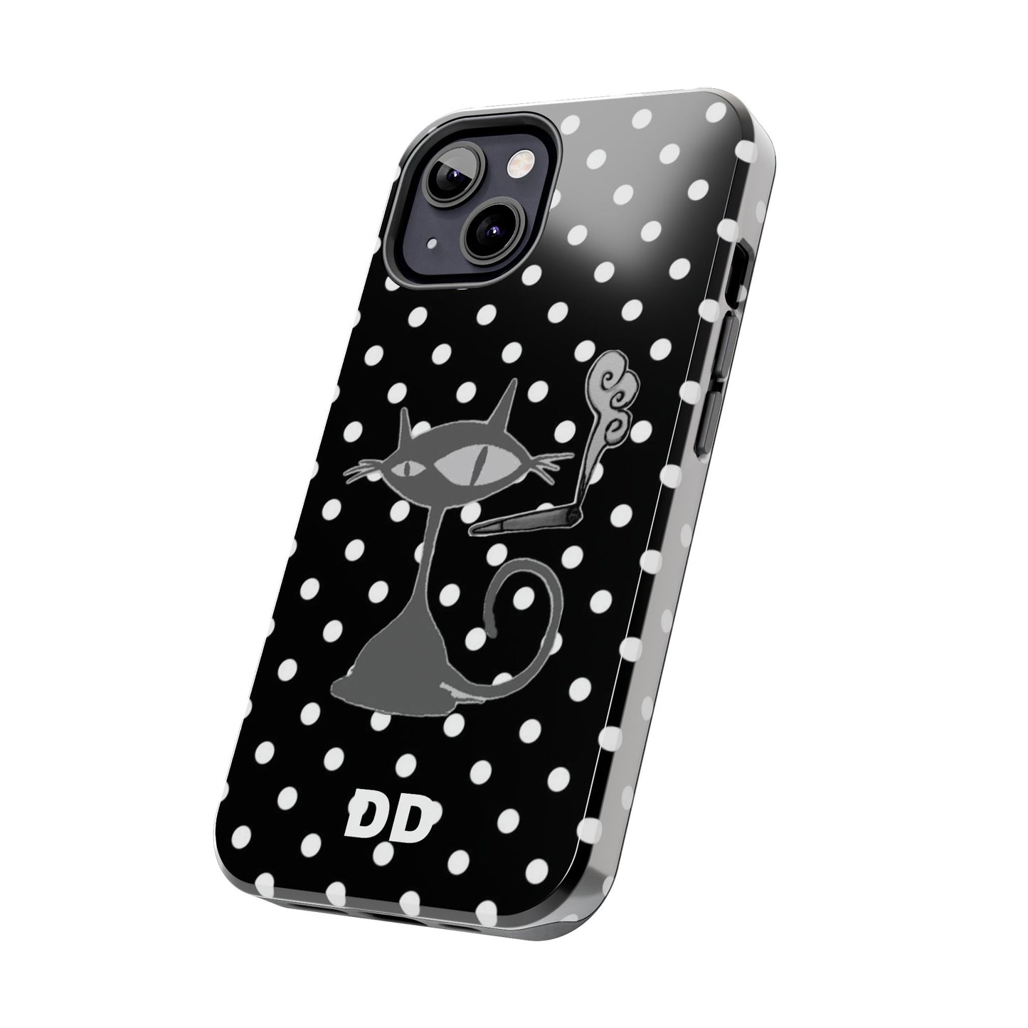 Le Cat Phone Case in Black & White Polka Dots