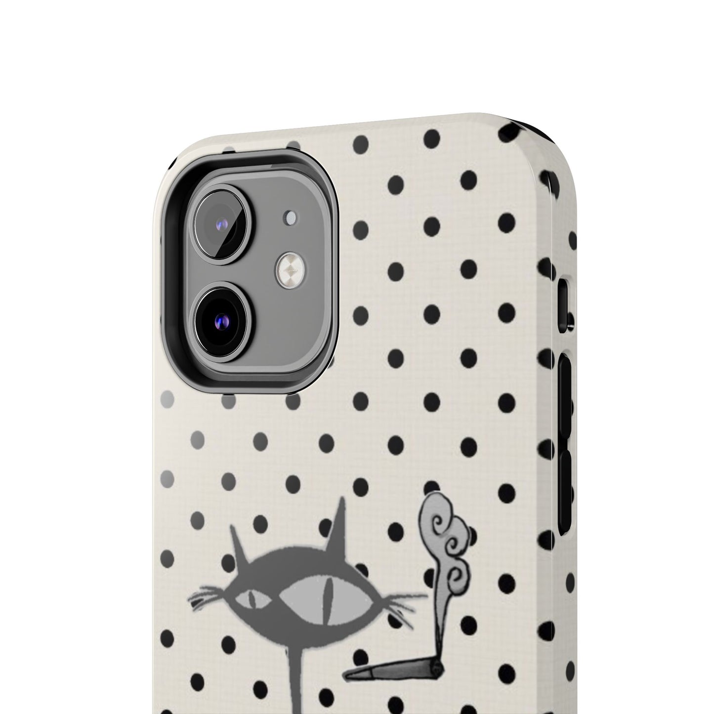 Le Cat Phone Case in Cream & Black Polka