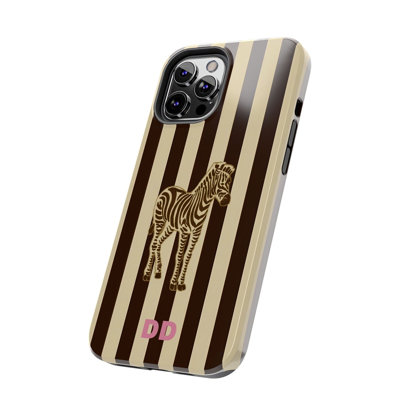 Zebra Phone Case in Chestnut & Crème Stripe