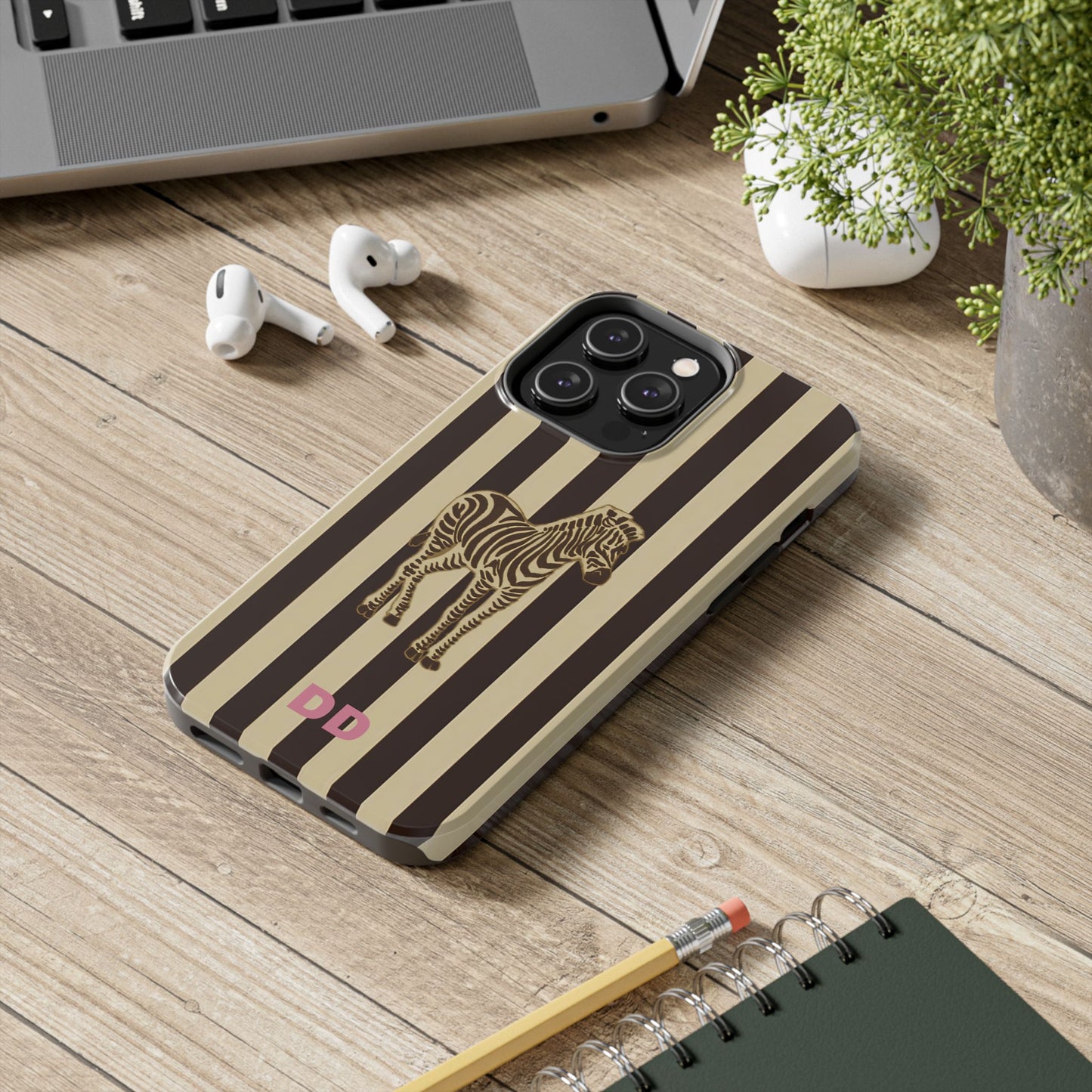 Zebra Phone Case in Charcoal & Crème Stripe