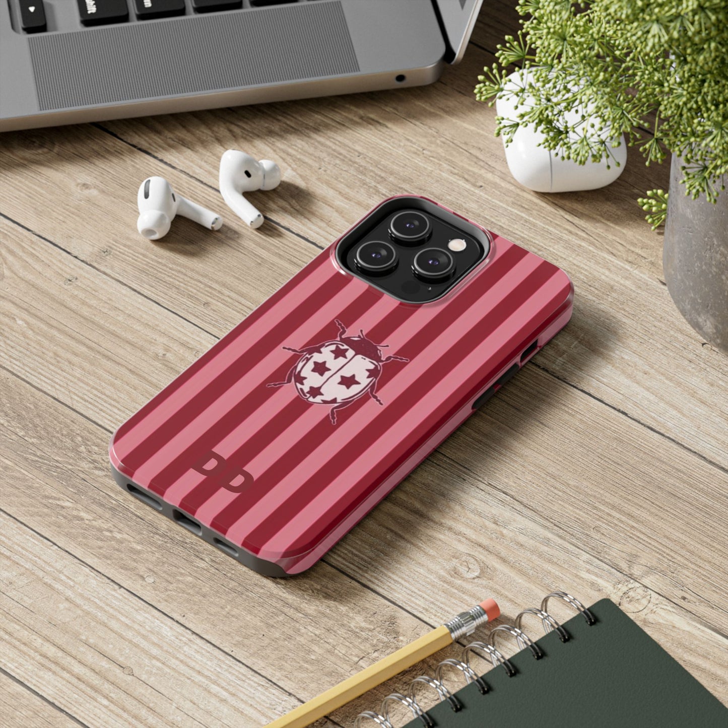 Ladybug Phone Case in Red & Pink Stripe