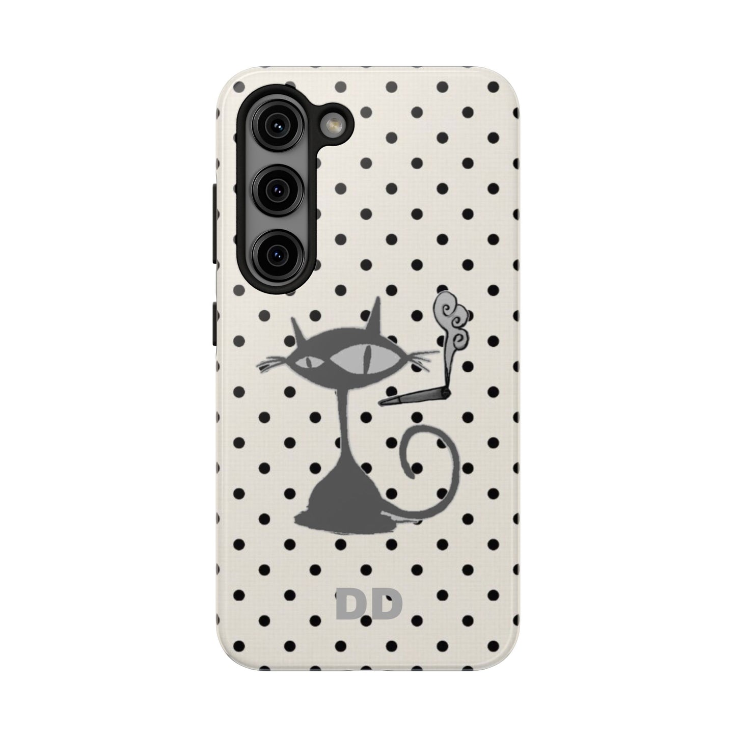 Le Cat Phone Case in Cream & Black Polka
