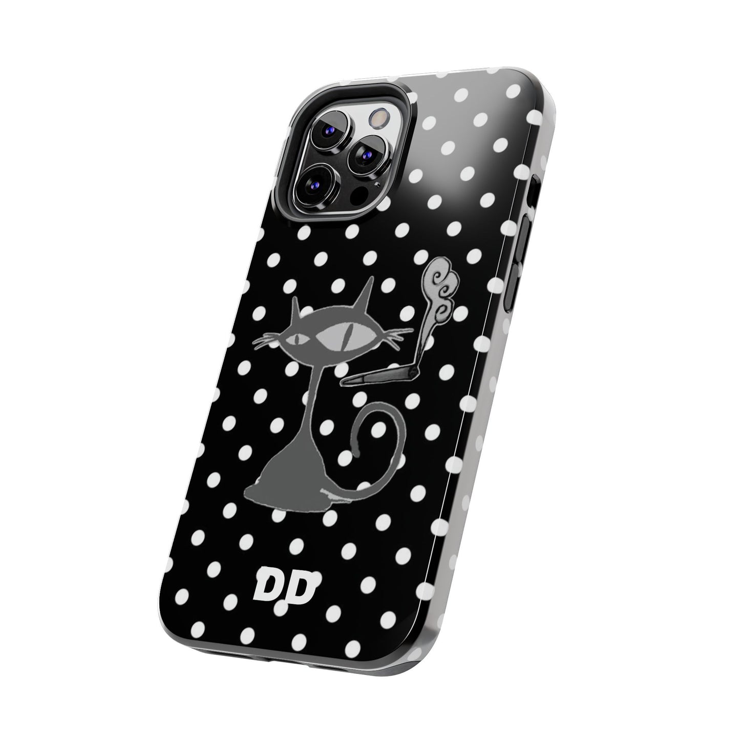 Le Cat Phone Case in Black & White Polka Dots