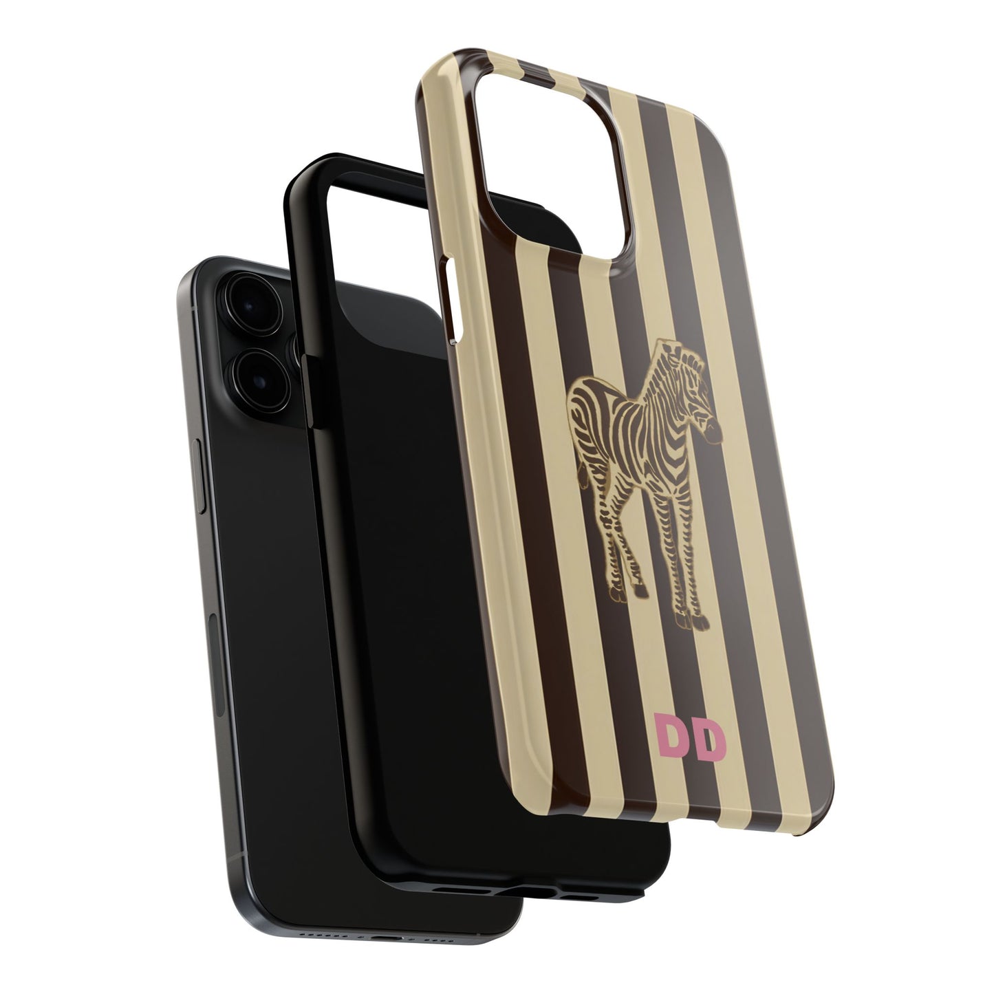 Zebra Phone Case in Charcoal & Crème Stripe