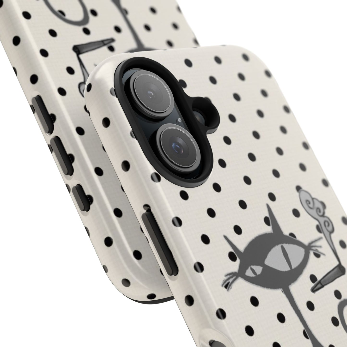 Le Cat Phone Case in Cream & Black Polka