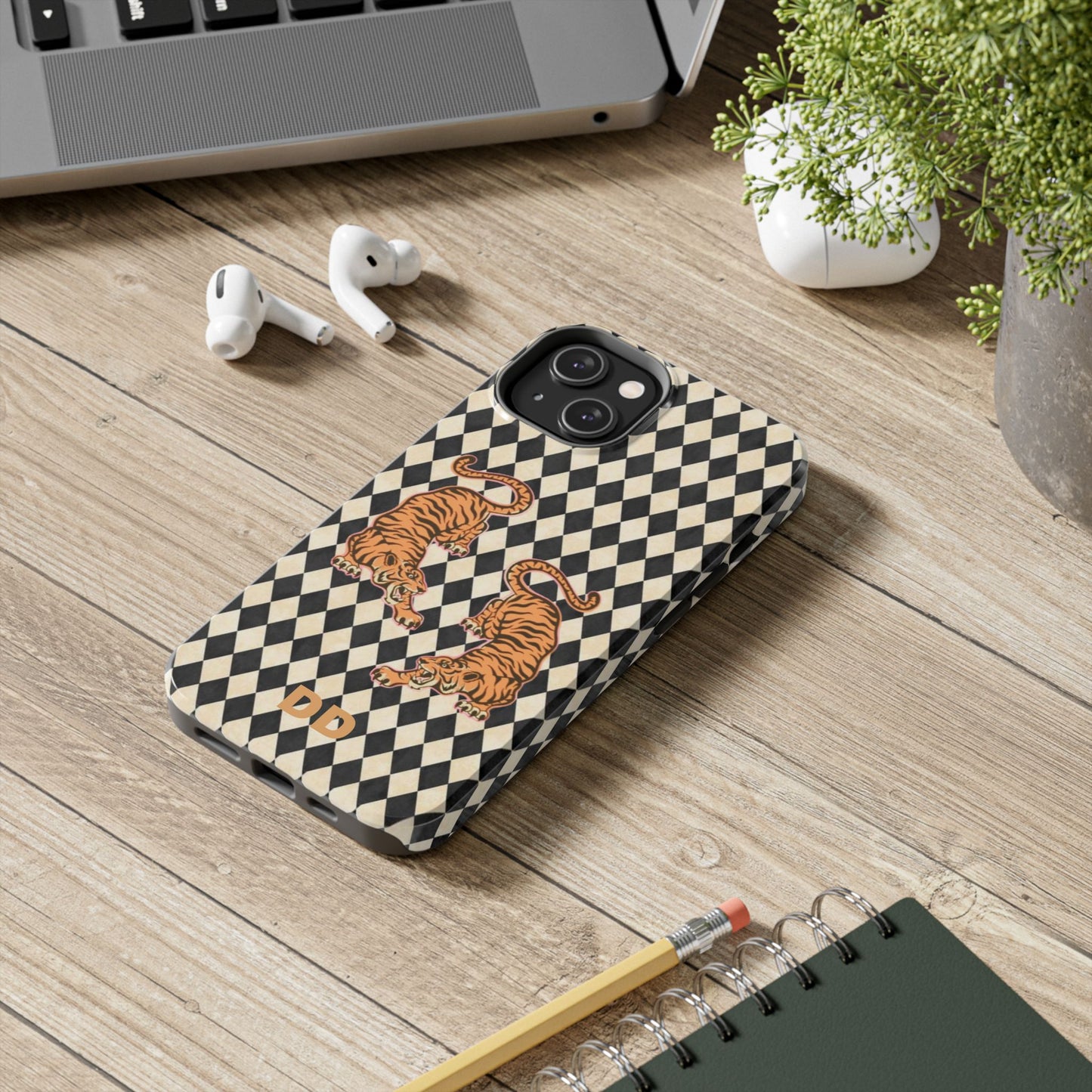 Tigress Phone Case in Black & White Diamonds