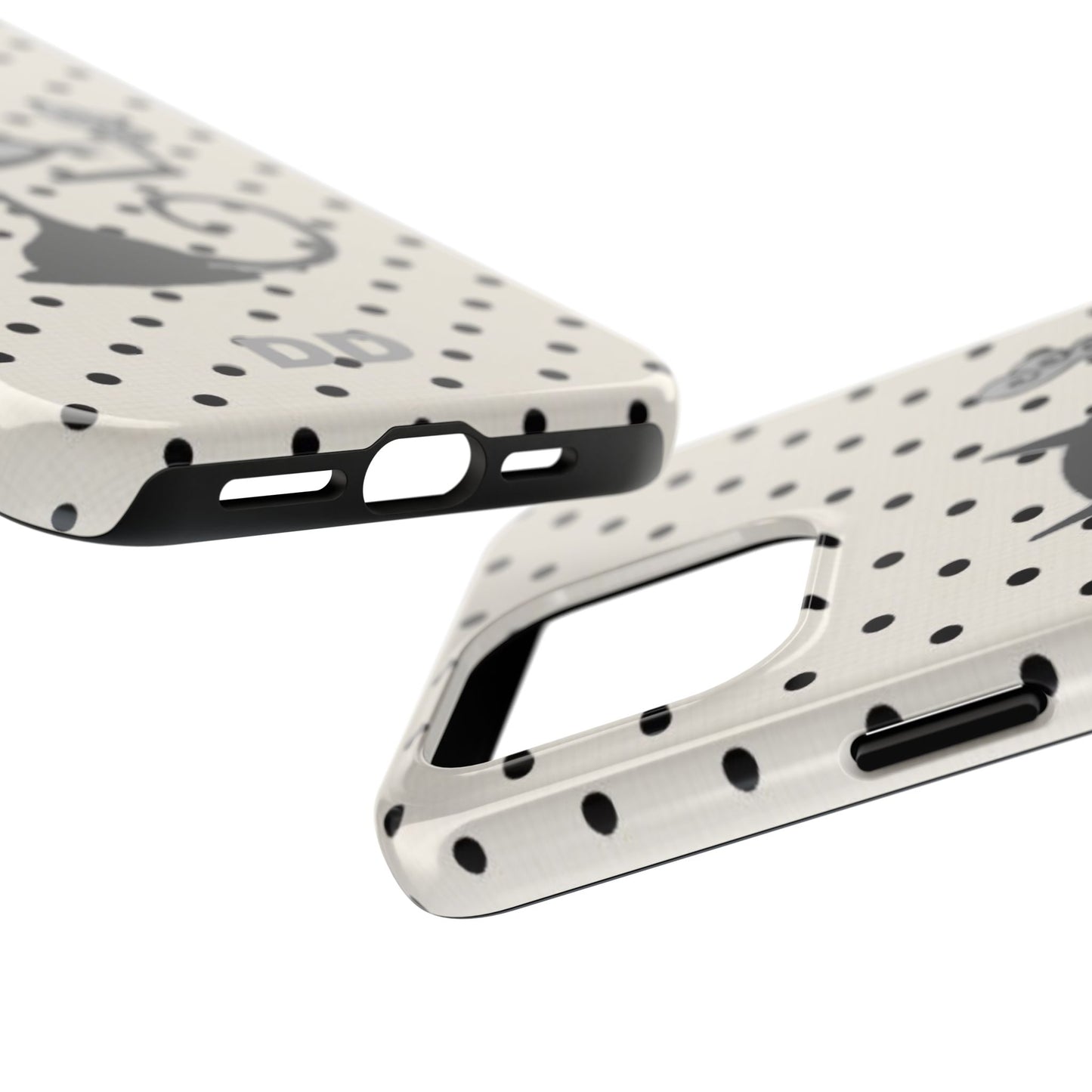 Le Cat Phone Case in Cream & Black Polka