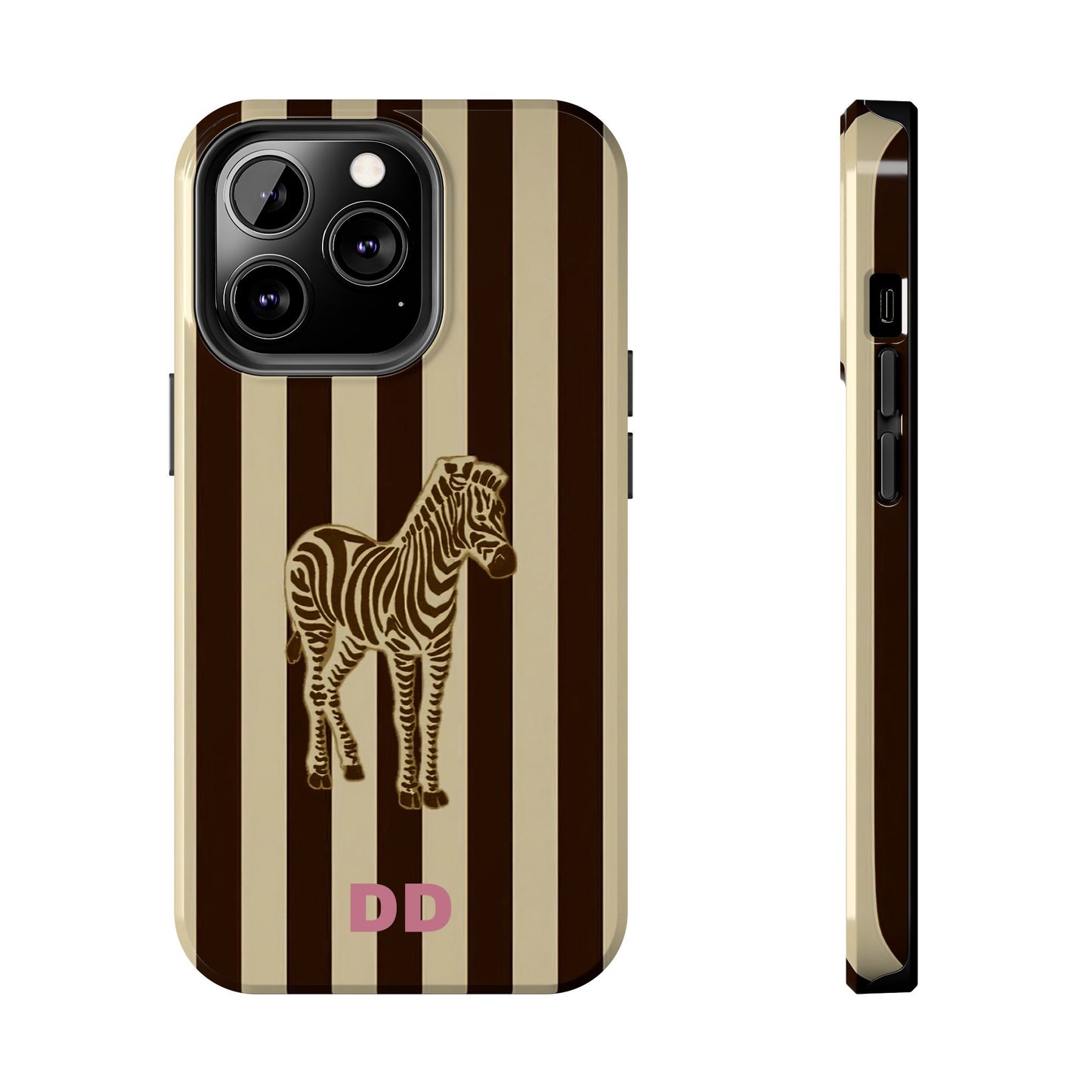 Zebra Phone Case in Chestnut & Crème Stripe