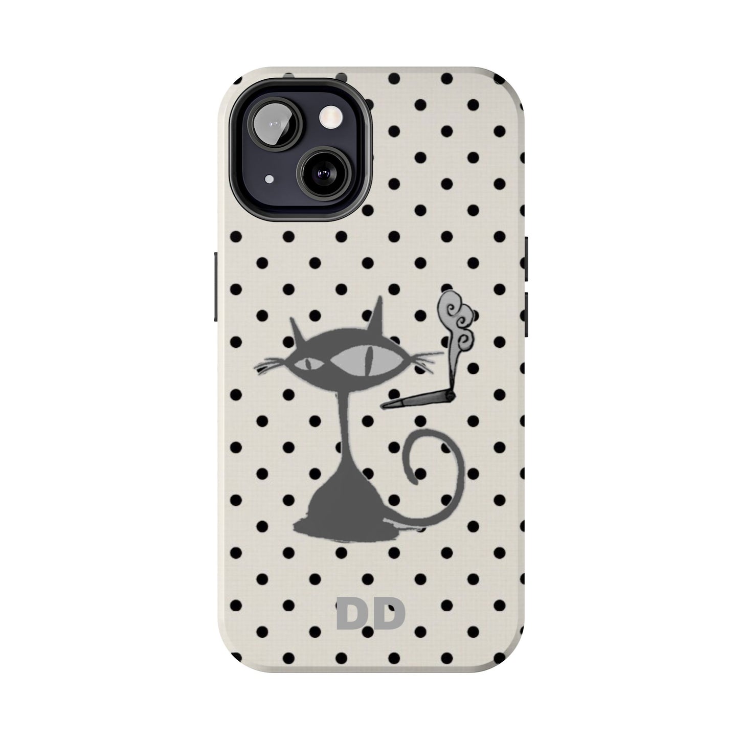 Le Cat Phone Case in Cream & Black Polka