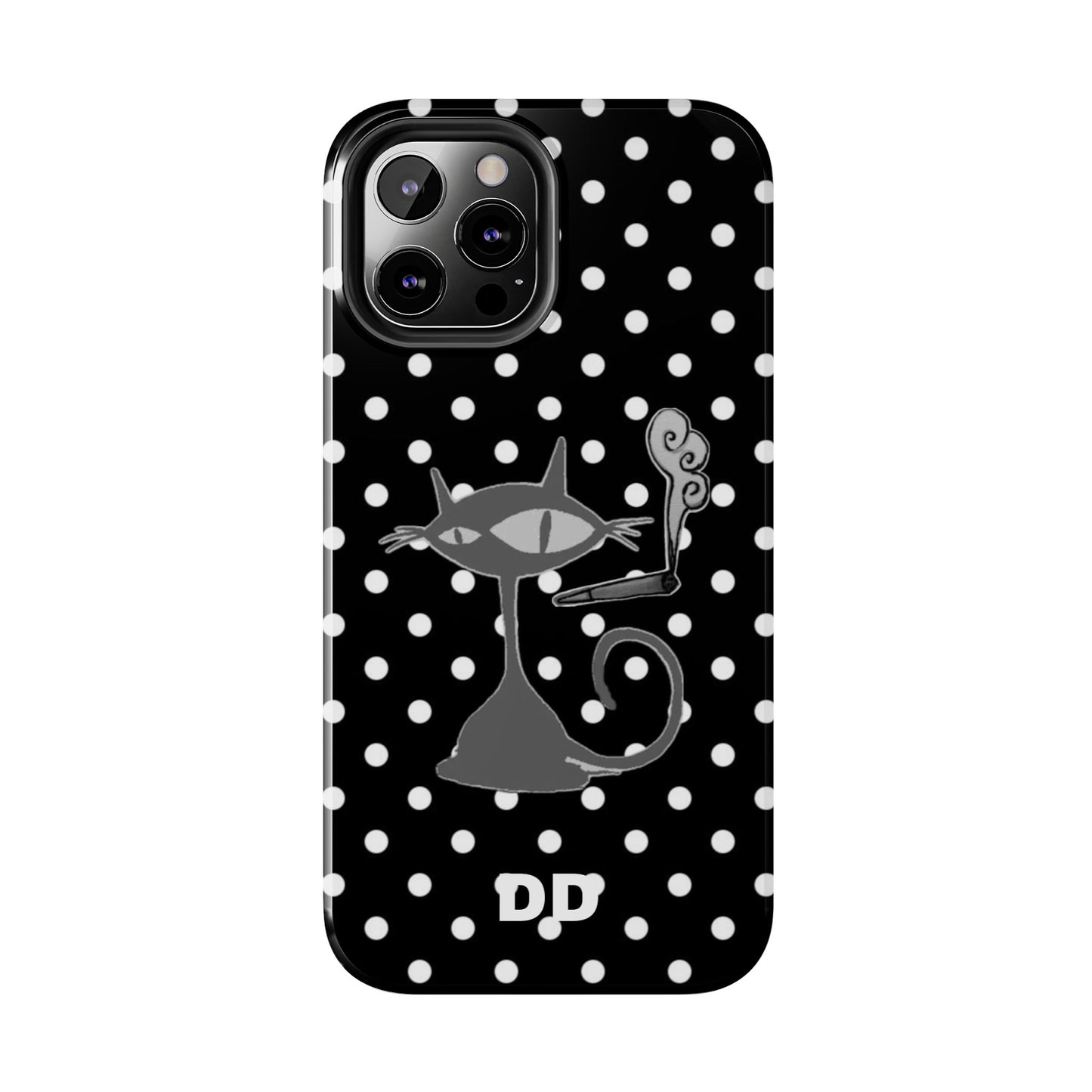 Le Cat Phone Case in Black & White Polka Dots